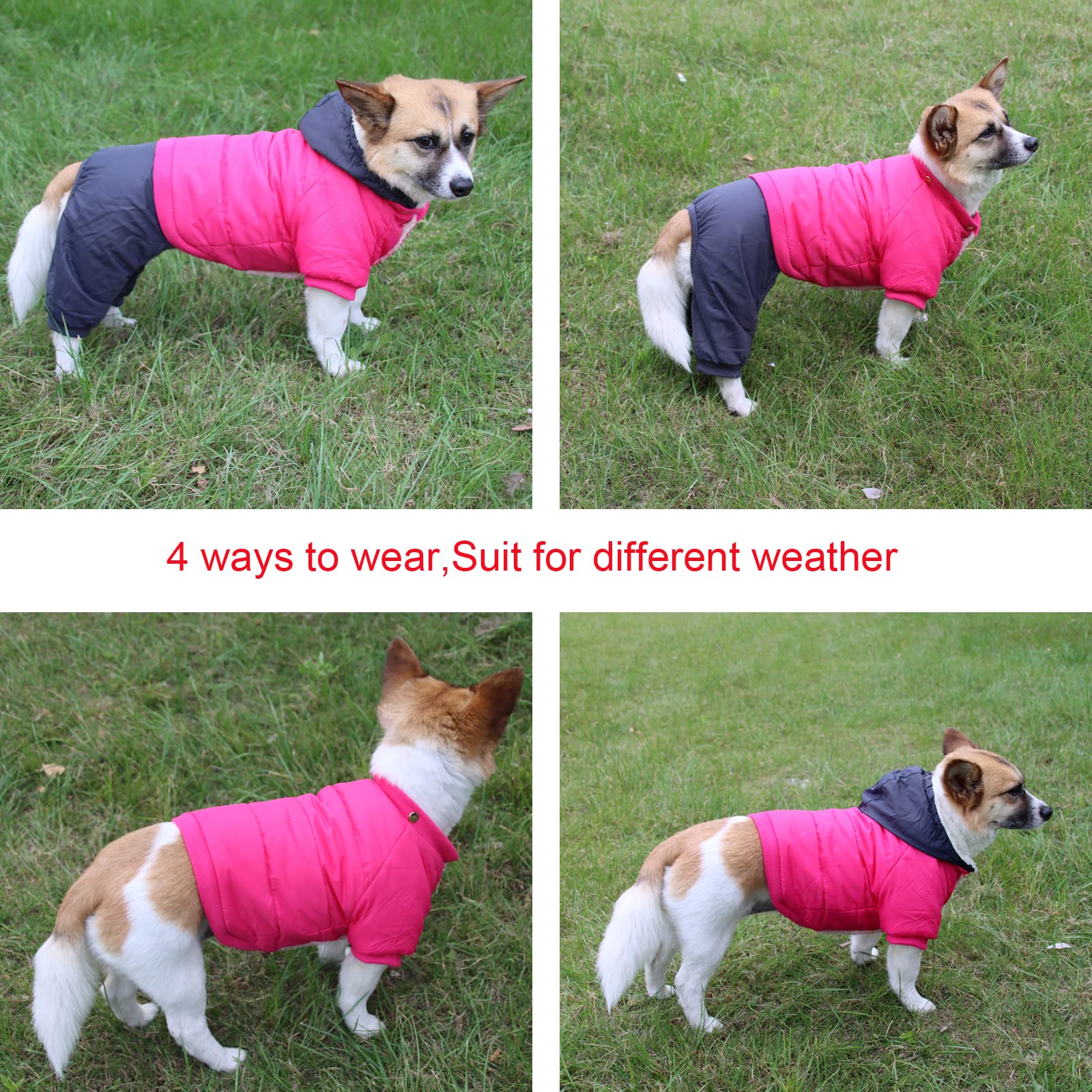 Joydaog Fleece Lined Dog Coat With Detachable Hood And Detachable Hind Legs,Warm Puppy Jacket In Winter(Pink S)