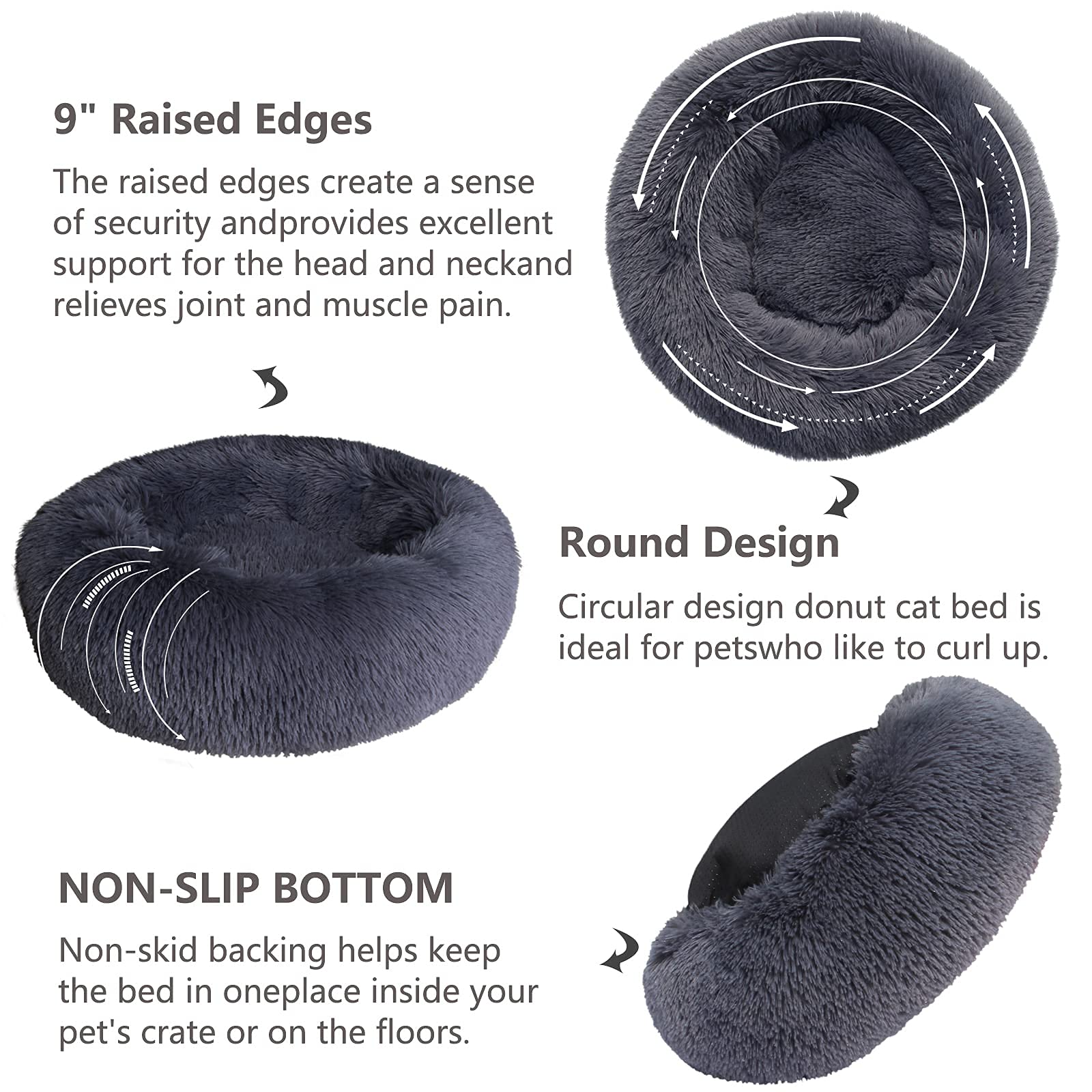Small Calming Dogs Bed For Small Dogs Anti-Anxiety Machine Washable Fluffy Luxury Anti-Slip Waterproof Mute Base Warming Cozy Soft Pet Puppy Round Bed