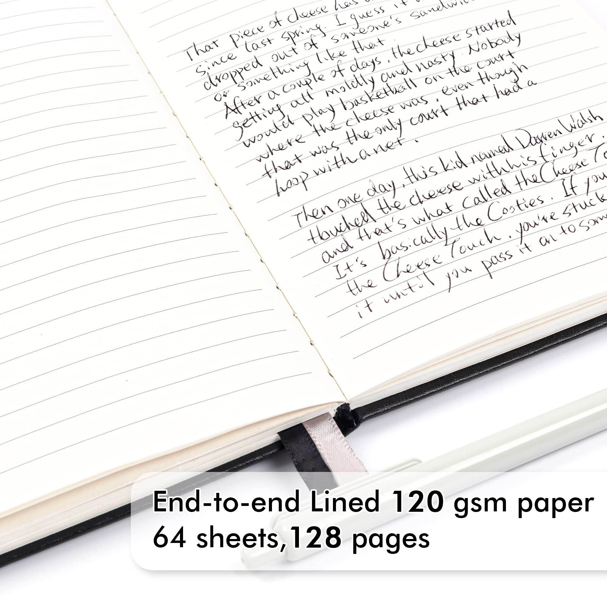 feela A5 Hardcover Notebook Set - 12 Pack with 12 Black Pens, Classic Ruled, Faux Leather, 5.1"x8.3", Black, Model A5CRN12