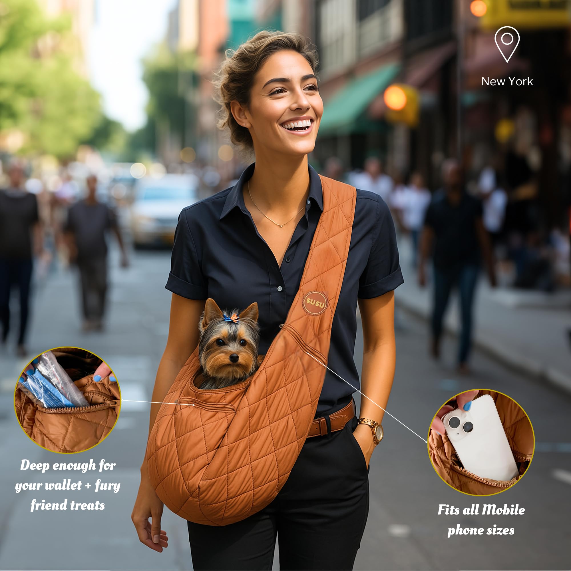 Susu Pet Co. Small Dog Carrier Sling - Hands-Free Puppy Sling & Cat Pouch Bag For Pets Up To 10 Lbs, Parachute-Grade Nylon, Safe