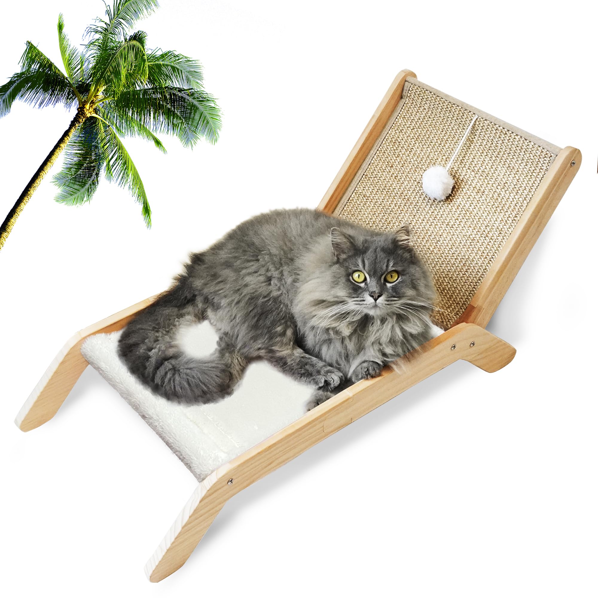 Petkaray Beach Chair Cat Hammock, Elevated Cat Beds For Indoor Cats, Original Cozy Cat Lounger With Sisal Scratcher And Toy Ball