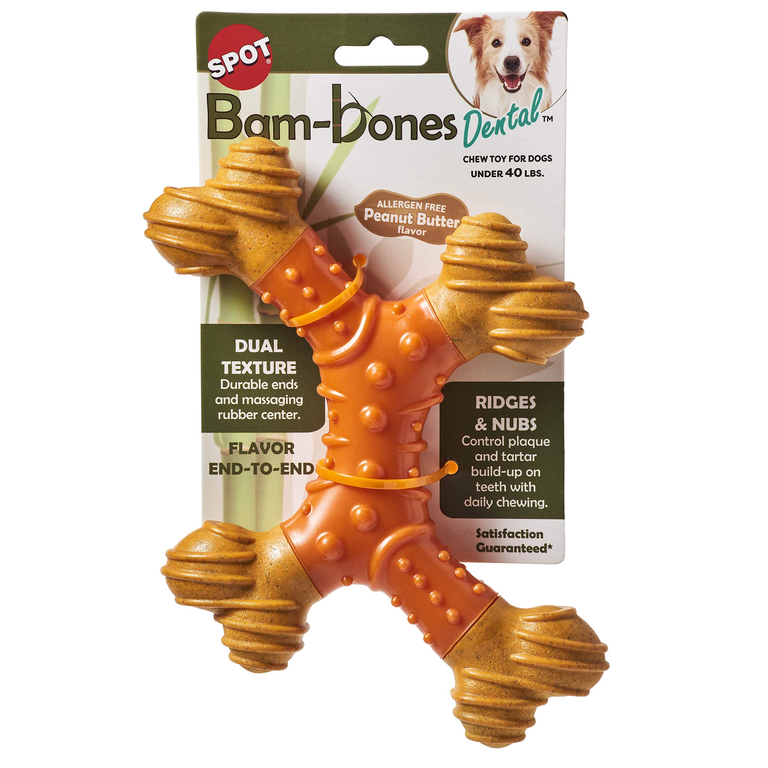 Spot Bam-Bones Dental X-Bone - Made With Bamboo Fiber And A Massaging Rubber Center, Durable Oral Care Dog Chew For Light Chewer