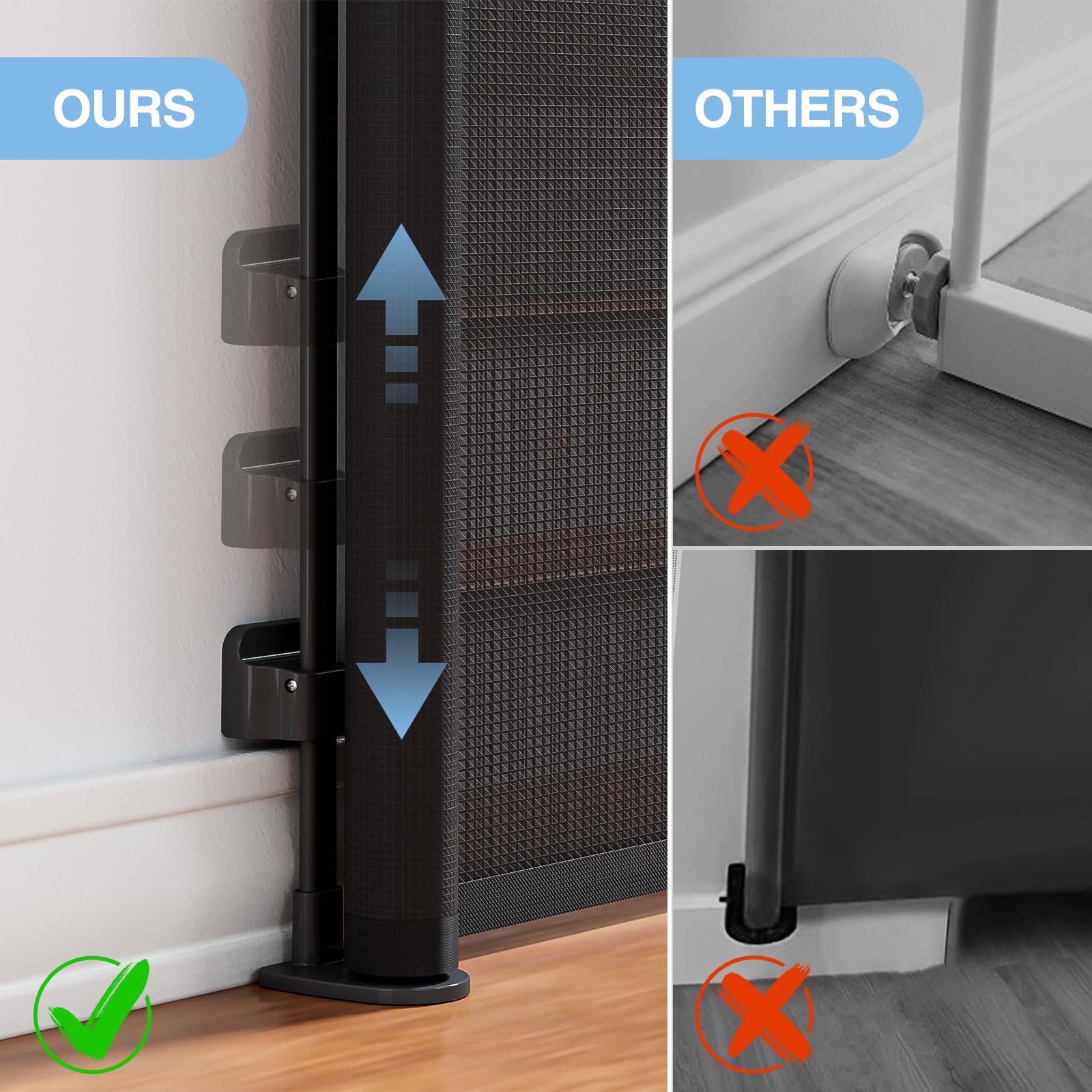 PRObebi Retractable Baby Gate - 34" Tall x 110" Wide, Aluminum, Black, Model SG021, Ideal for Stairs, Doorways, and Outdoor Use