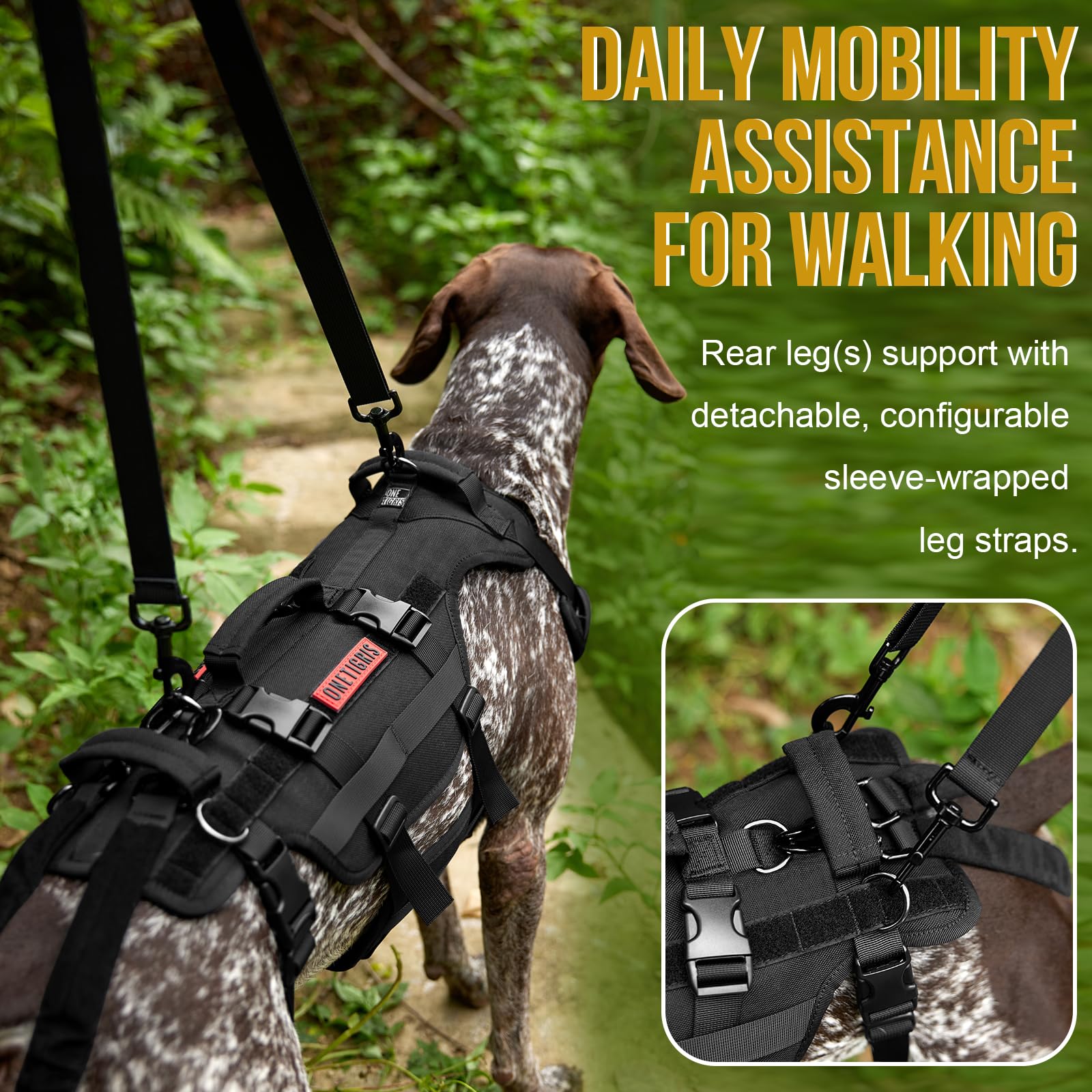 Onetigris Dog Lift Harness For Large Dogs, Dog Hip Support Brace, Full Body Dogs Lifter With Handles Invictus Multifunctional Mo