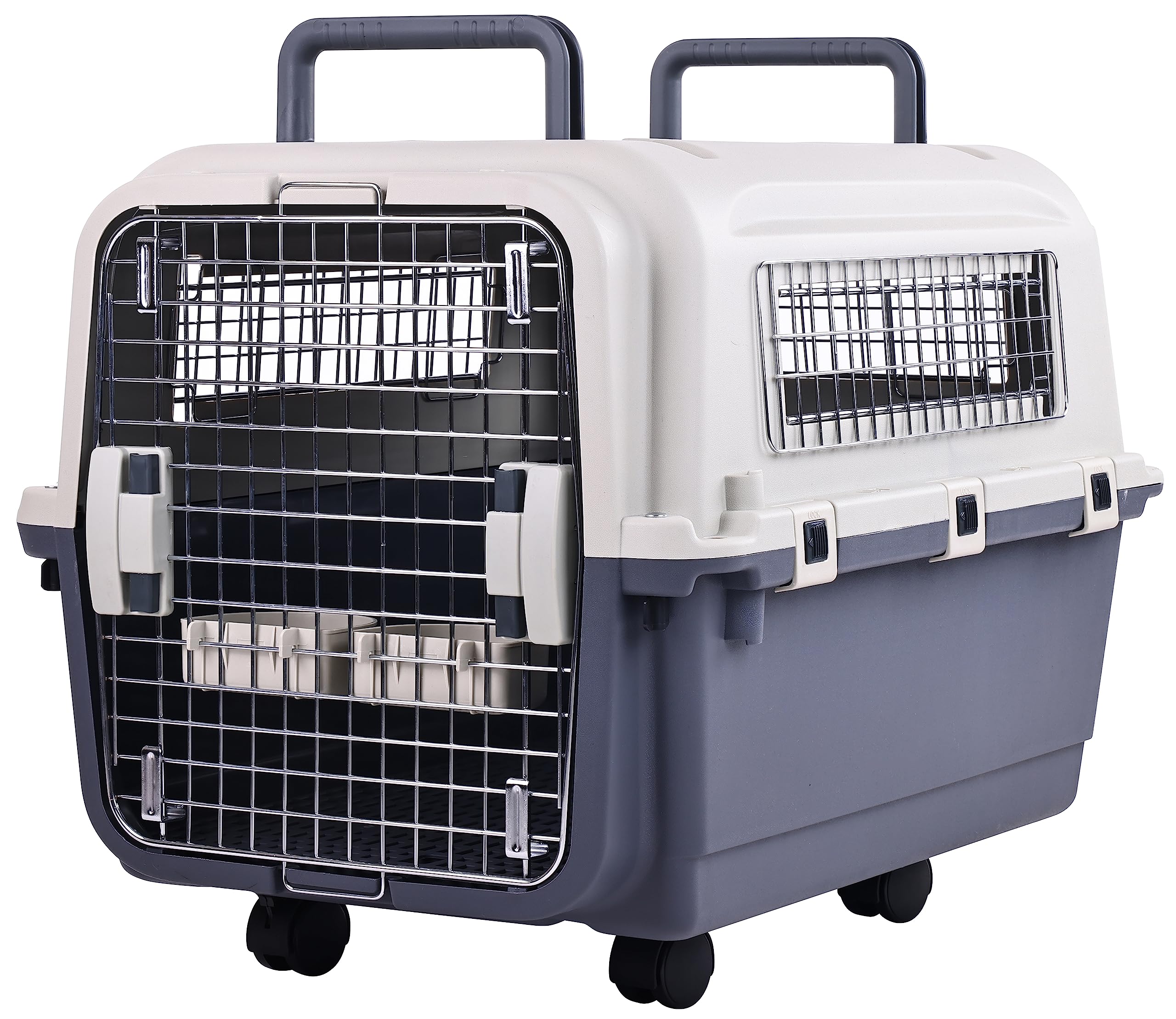 Elevon Plastic Kennels Pet Carrier Rolling Plastic Airline Approved Wire Door Travel Dog Crate, Medium (26.5'' L X 20'' W X 18.8