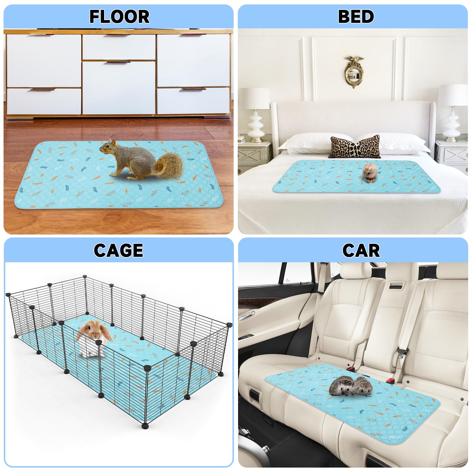 Sunheir Washable Pee Pads For Dogs Extra Large 36' X 48' 2-Pack Reusable Puppy Pads Pet Training Pads, Whelping Pad, Non-Slip Protects Against Urine Leakage (Leaves - Sky Blue, 36X48)