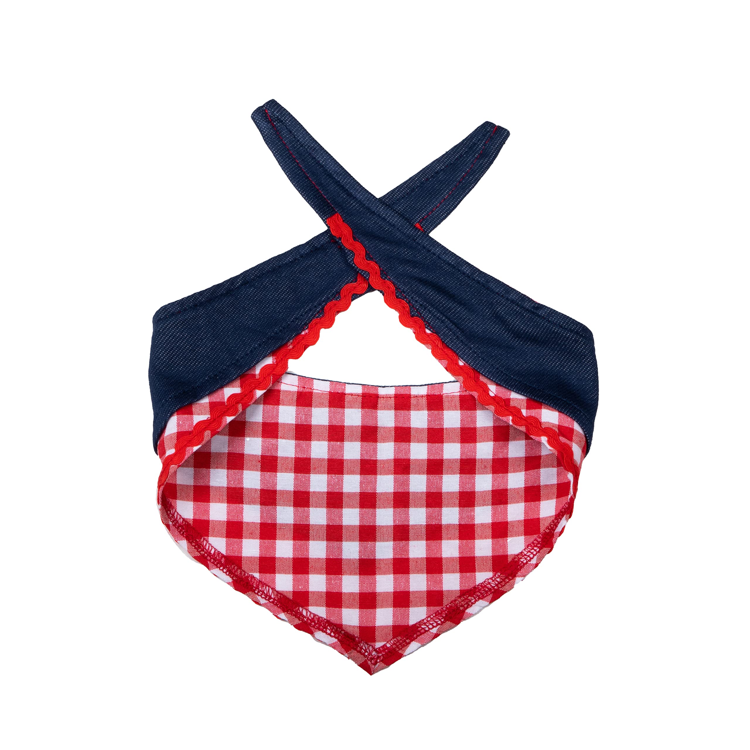 Doggy Parton Blue Denim & Gingham Print Bandana for Pets, Medium/Large - Stylish Pet Accessory