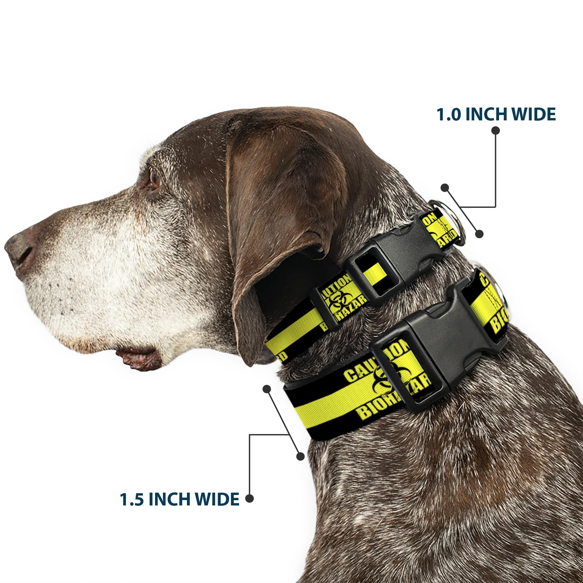 Buckle-Down 8-12' Caution Biohazard Black/Yellow Plastic Clip Collar, Narrow Medium