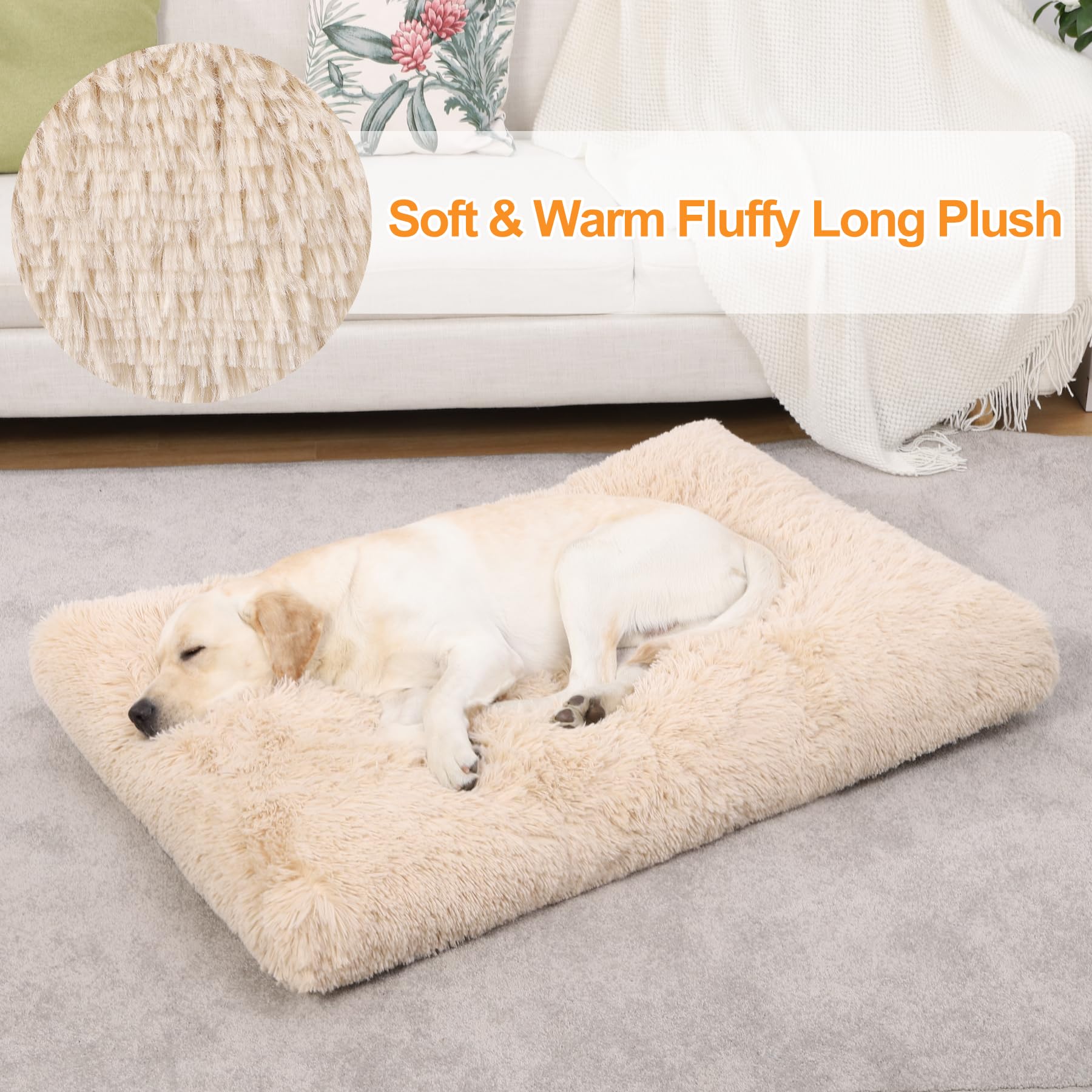 Ksiia Dog Crate Bed Washable Dog Beds For Large Dogs Deluxe Plush Fluffy Comfy Thick Kennel Pad Anti-Slip & Anti-Scratch Pet Sle