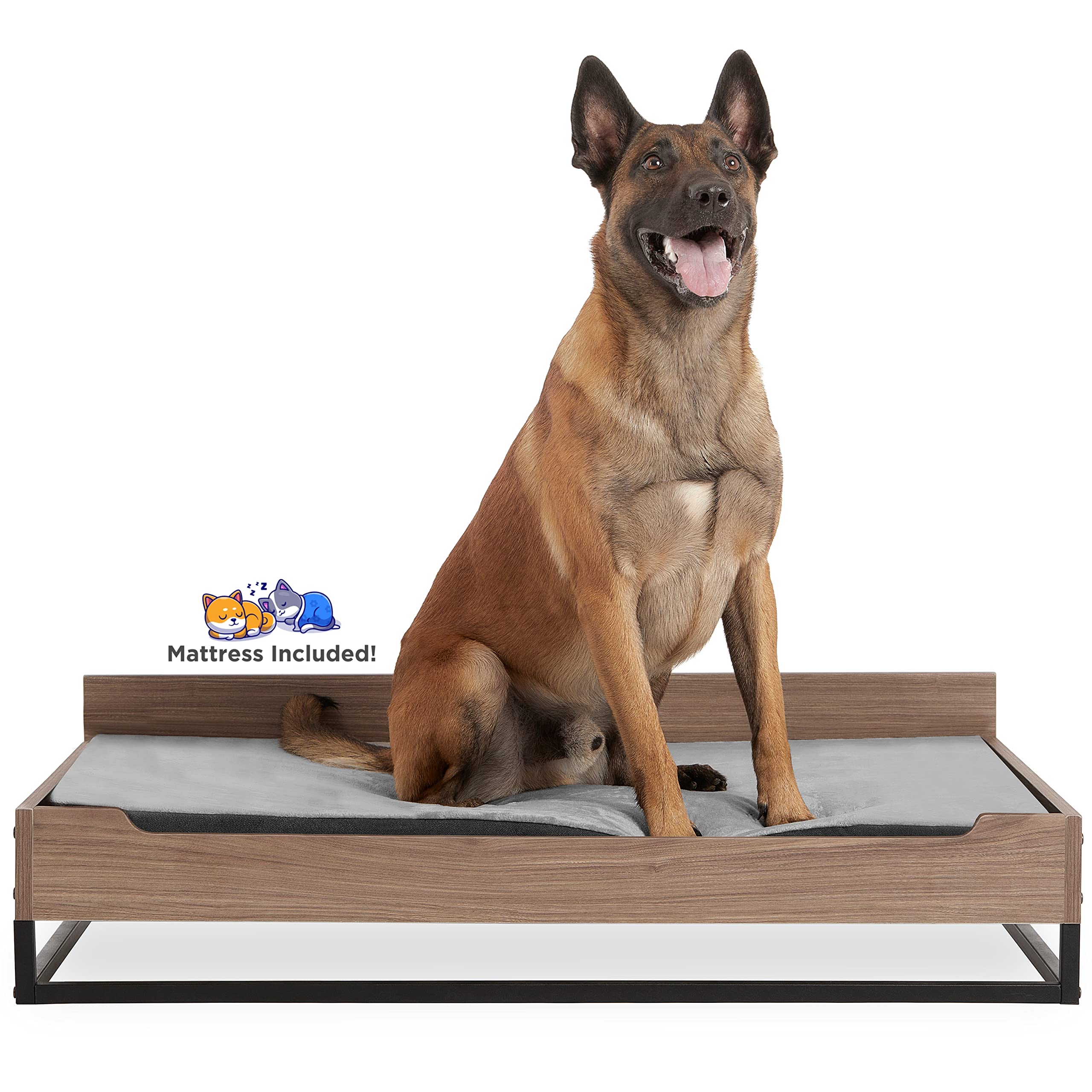 Wooden Dog Bed and Dog Couch with Water-Resistant Mattress, Large to Extra Large Elevated Pet Bed with Calming Mattress, Greengu