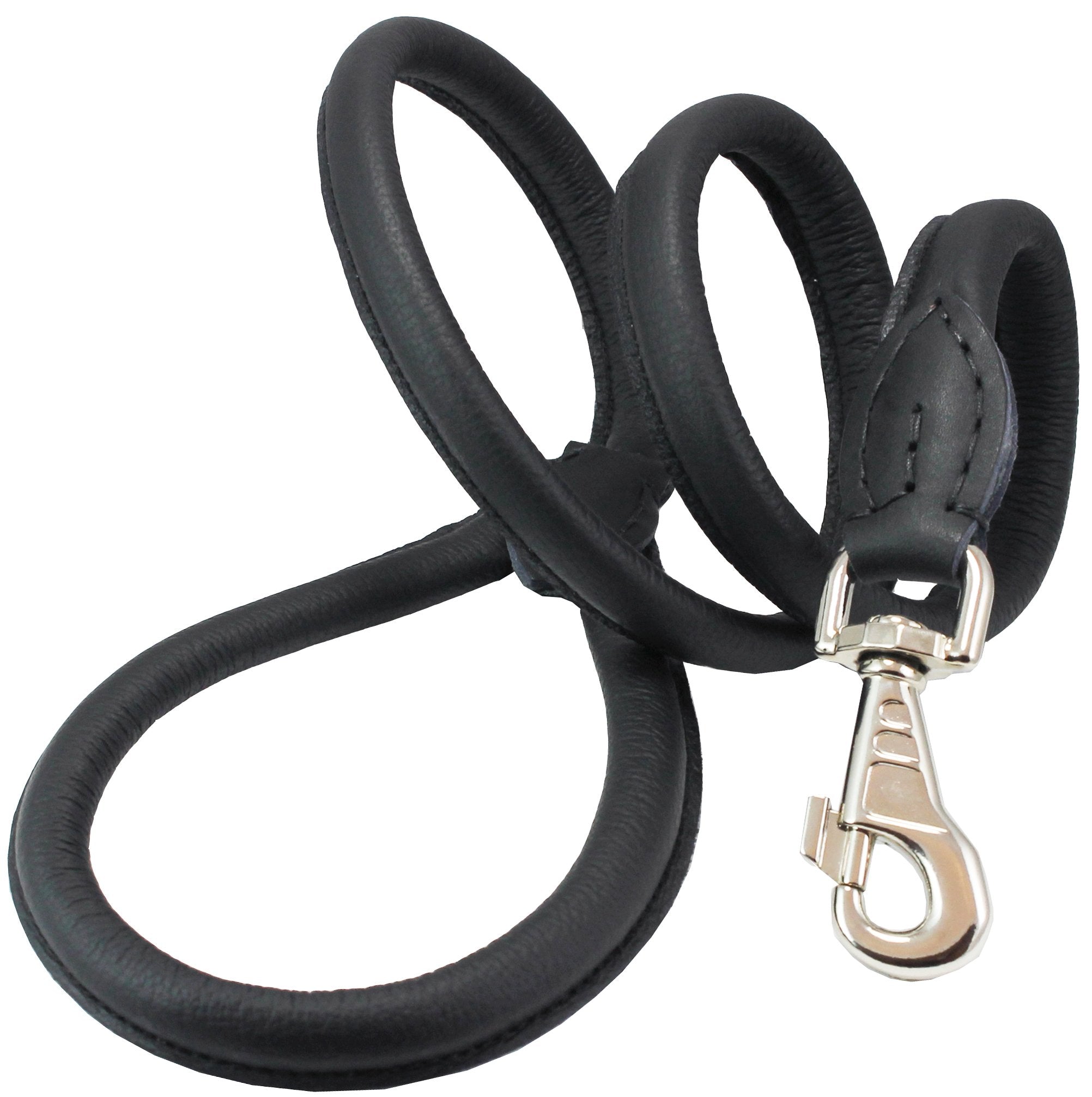 Dogs My Love 4Ft Long Round Genuine Rolled Leather Dog Leash Black (Large: 1/2'')