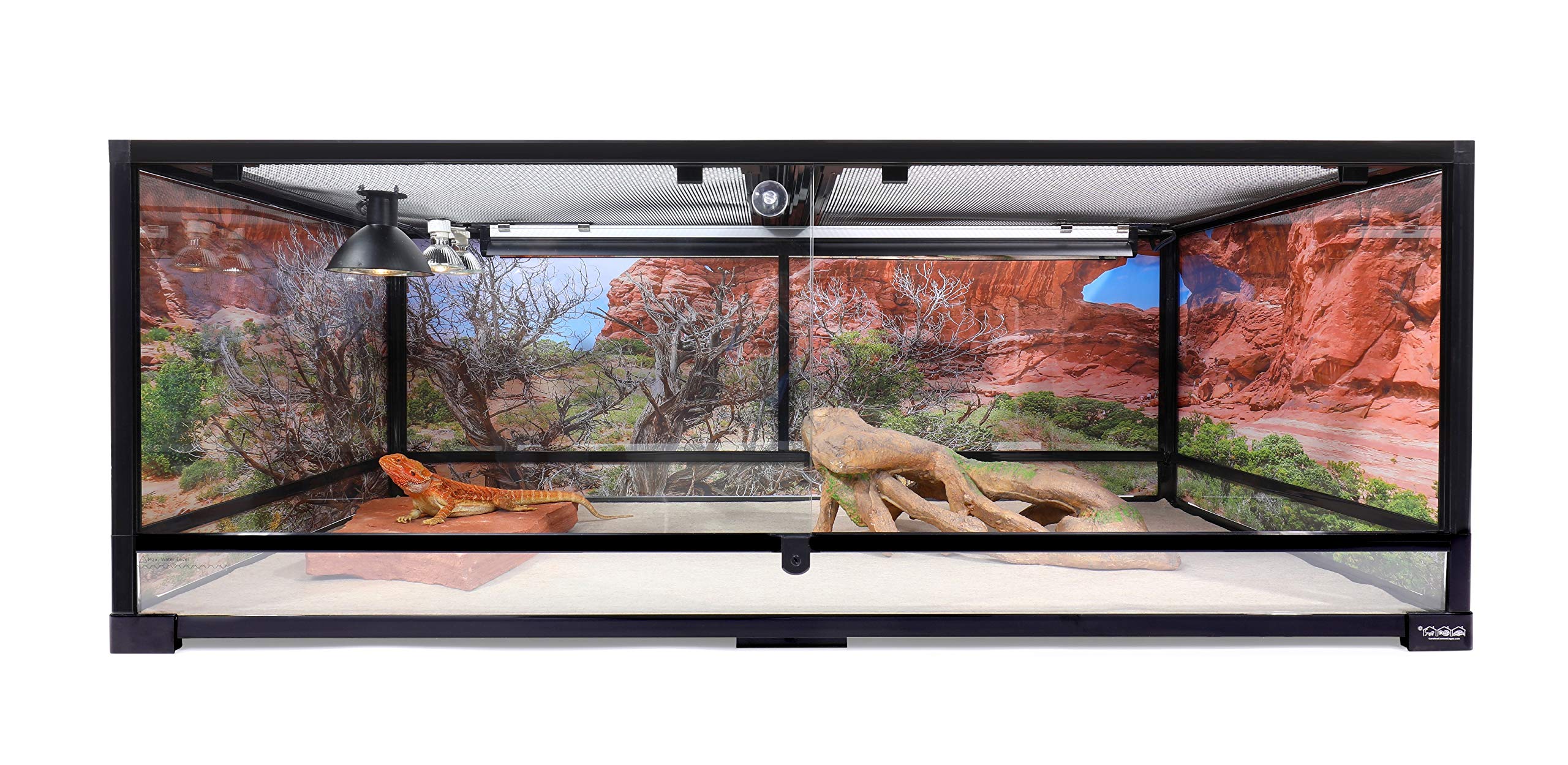 Reptile Habitat Background; Double Arch With Tree, For 48Lx24Wx24H Terrarium, 3-Sided Wraparound