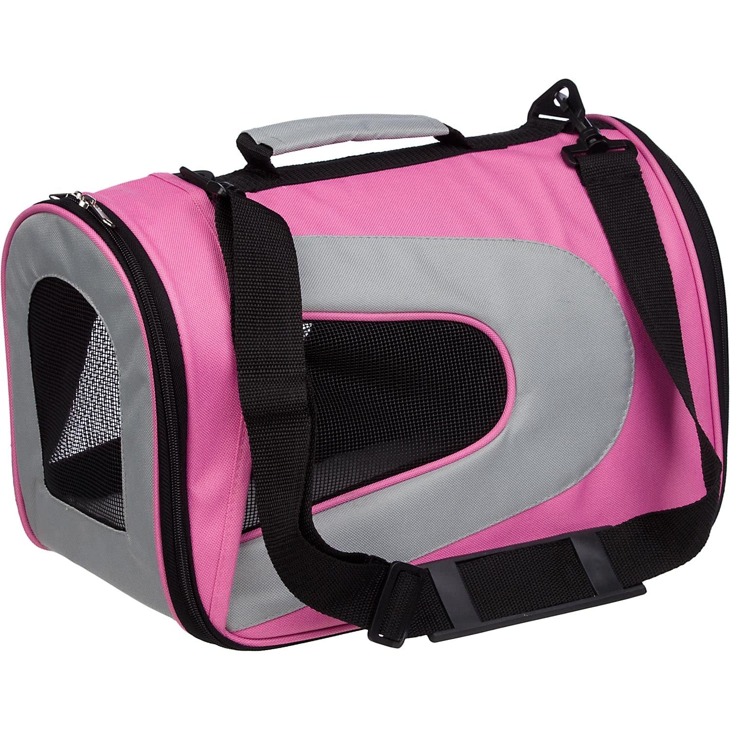 Pet Life Airline Approved Collapsible Zippered Folding Sporty Mesh Travel Fashion Pet Dog Carrier Crate