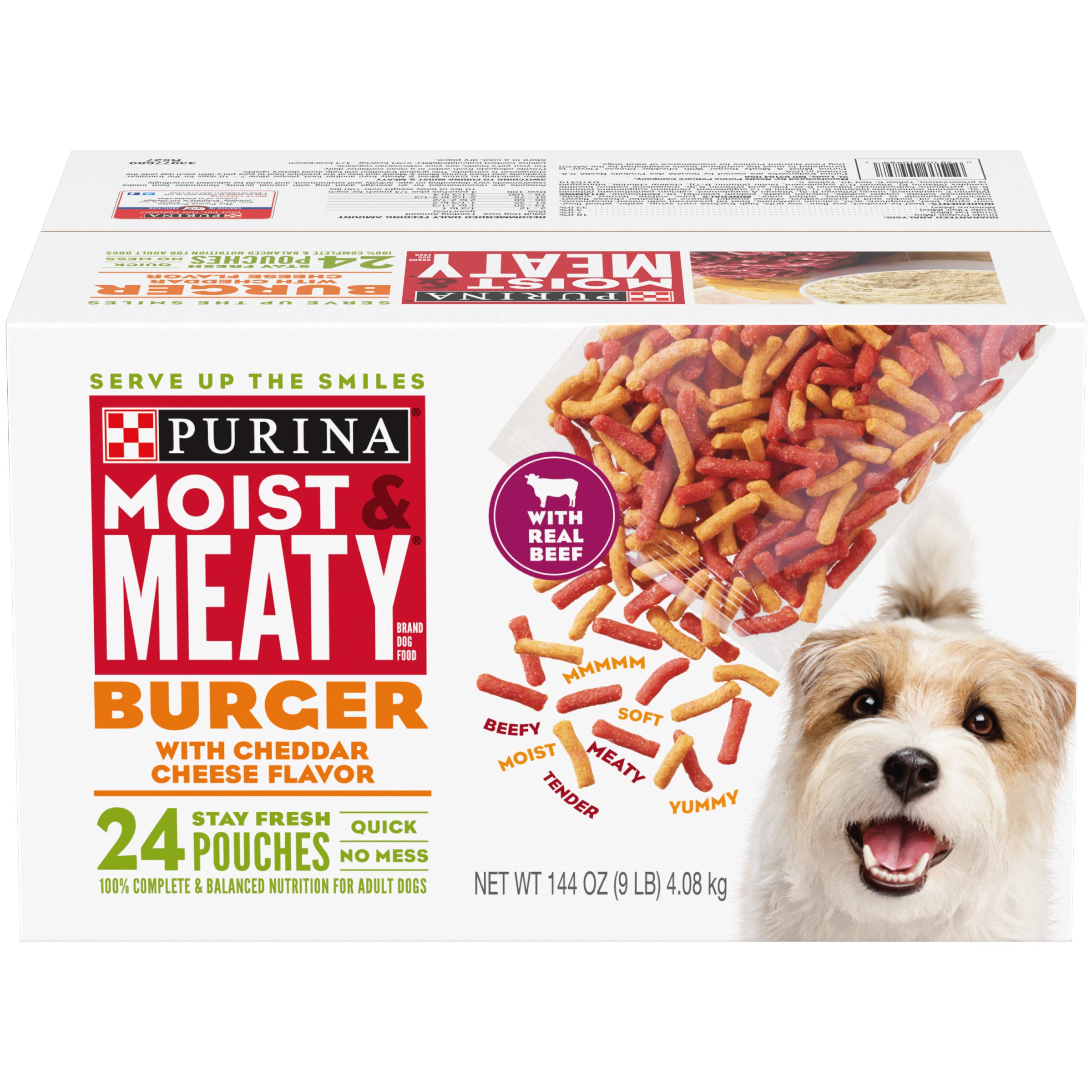 Purina Moist & Meaty Dry Dog Food, Burger with Cheddar Cheese Flavor - 24 ct. Pouch