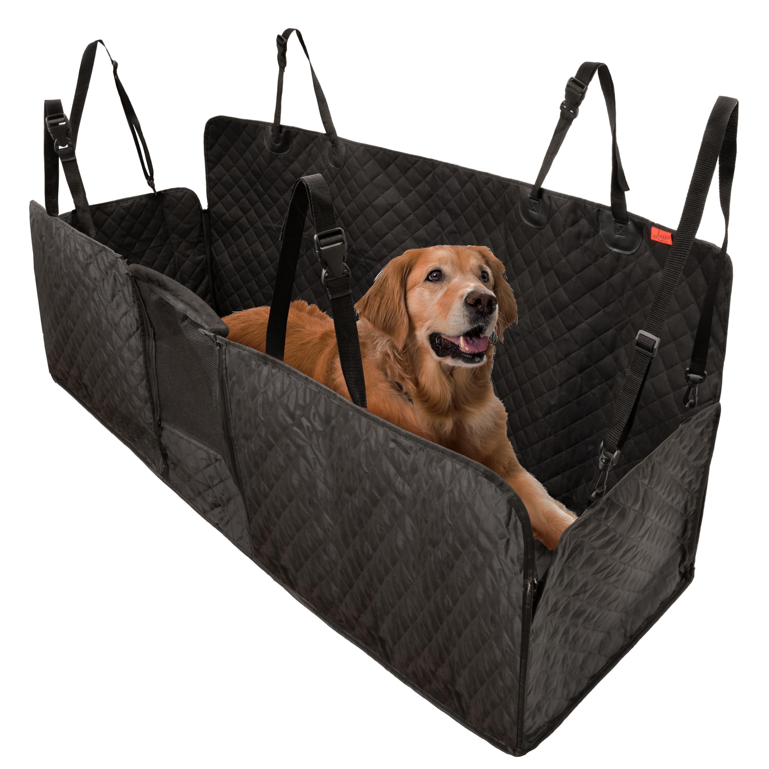 Lusso Gear Dog Car Seat Cover For Back Seat - 100% Waterproof Dog Hammock - Padded Headrest And Mesh Window - Passenger Compatib