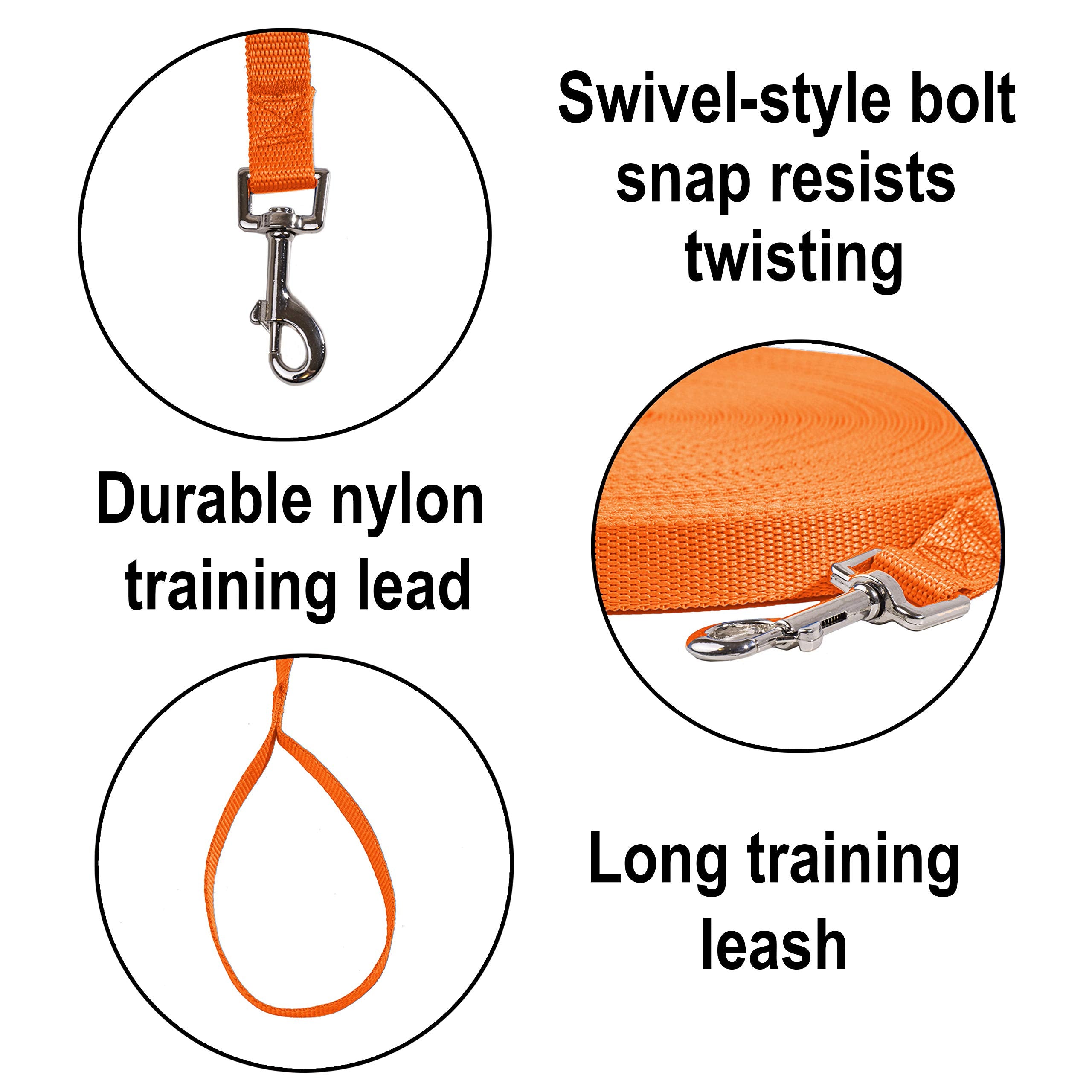 Hi Kiss Dog/Puppy Obedience Recall Training Agility Lead - 15Ft 20Ft 30Ft 50Ft 100Ft Training Leash - Great For Training, Play, Camping, Or Backyard - Orange 50Ft