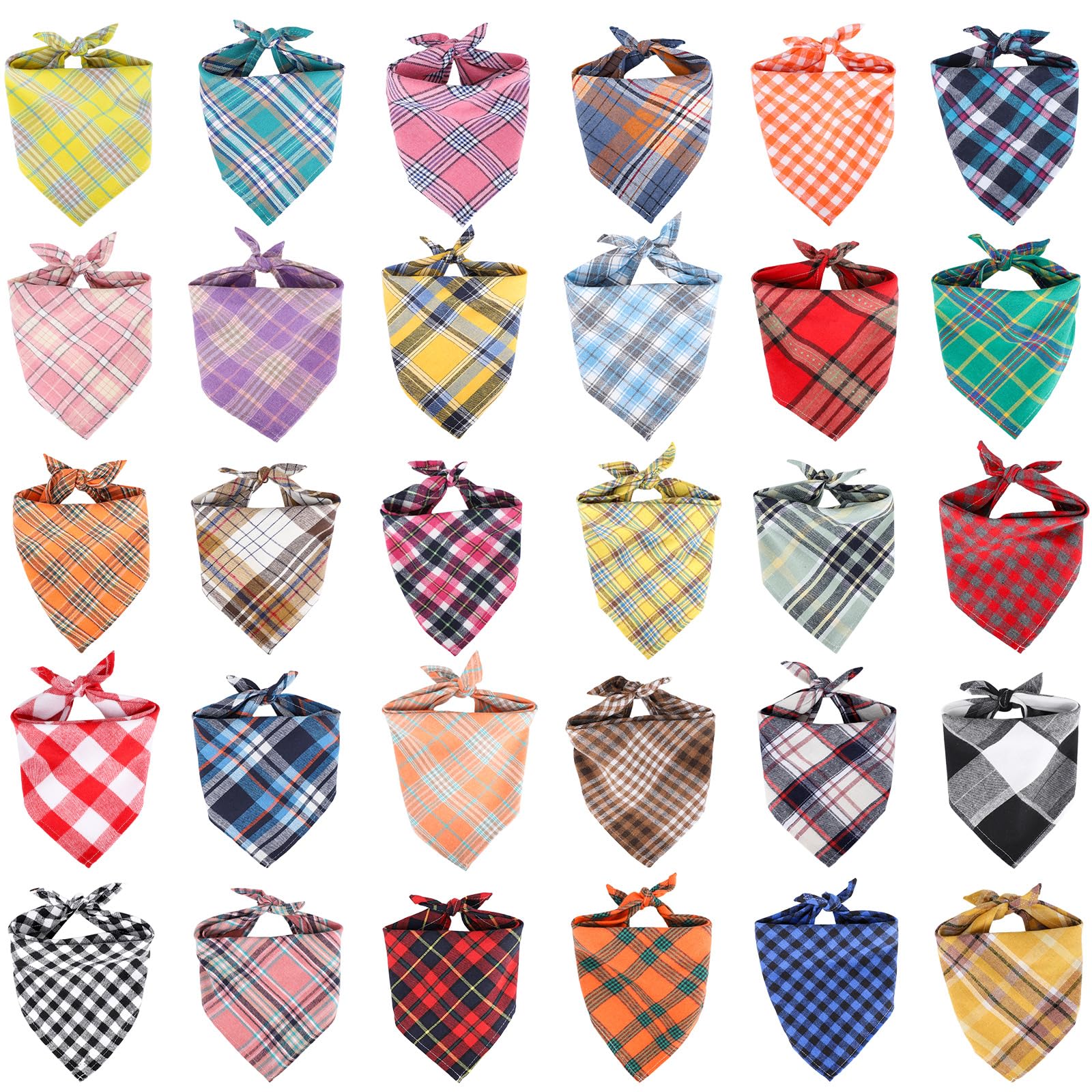 Segarty 30 Pack Triangle Dog Bandanas, 22.8'X15.7' Plaid Bibs Washable Pet Scarf Accessories Bulk For Small Medium Dogs Cats L