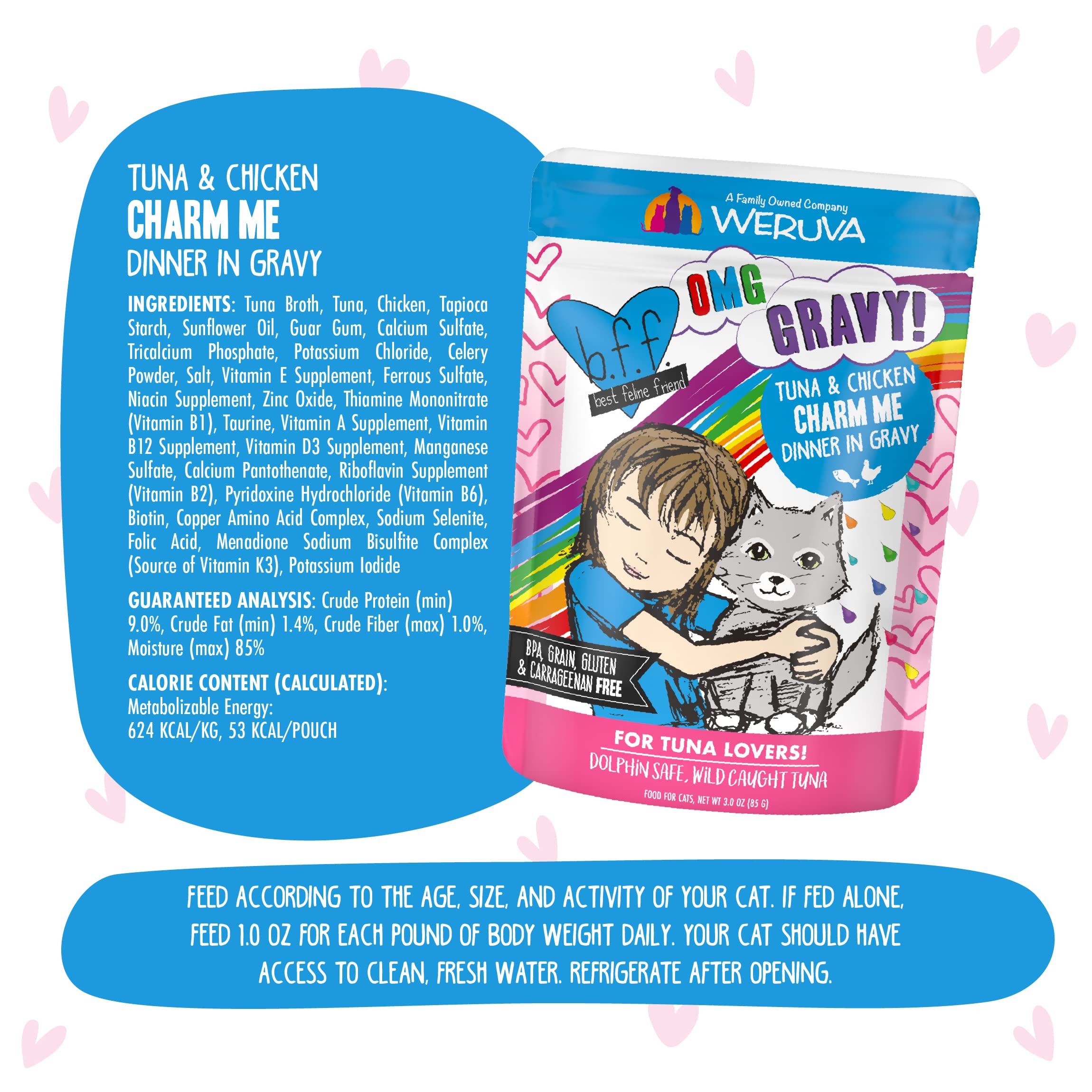 Weruva B.F.F. OMG - Best Feline Friend Oh My Gravy! Tuna & Chicken Charm Me with Tuna & Chicken in Gravy Cat Food, 3oz Pouch (Pa