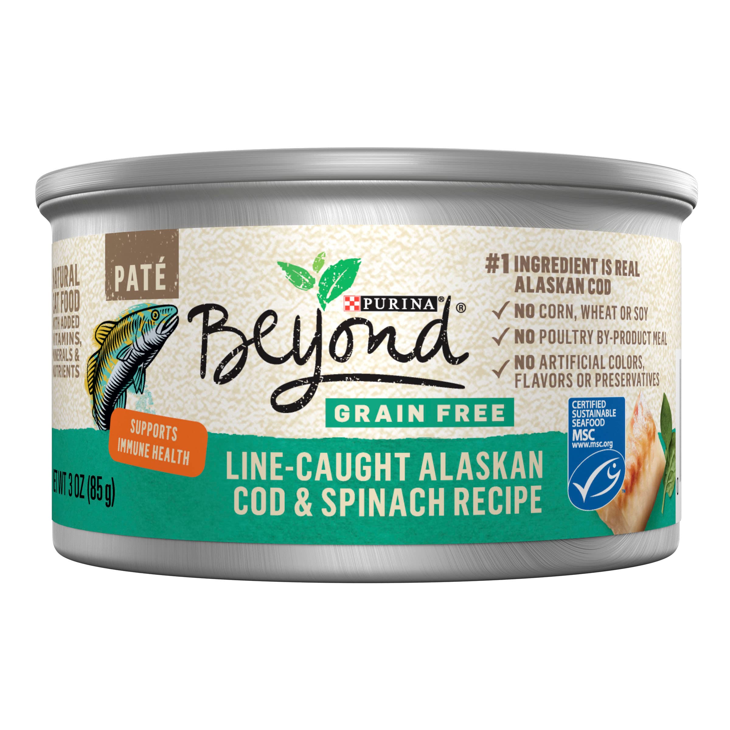 Purina Beyond Line-Caught Alaskan Cod and Spinach Recipe Grain Free Wet Cat Food Pate - (Pack of 12) 3 oz. Cans