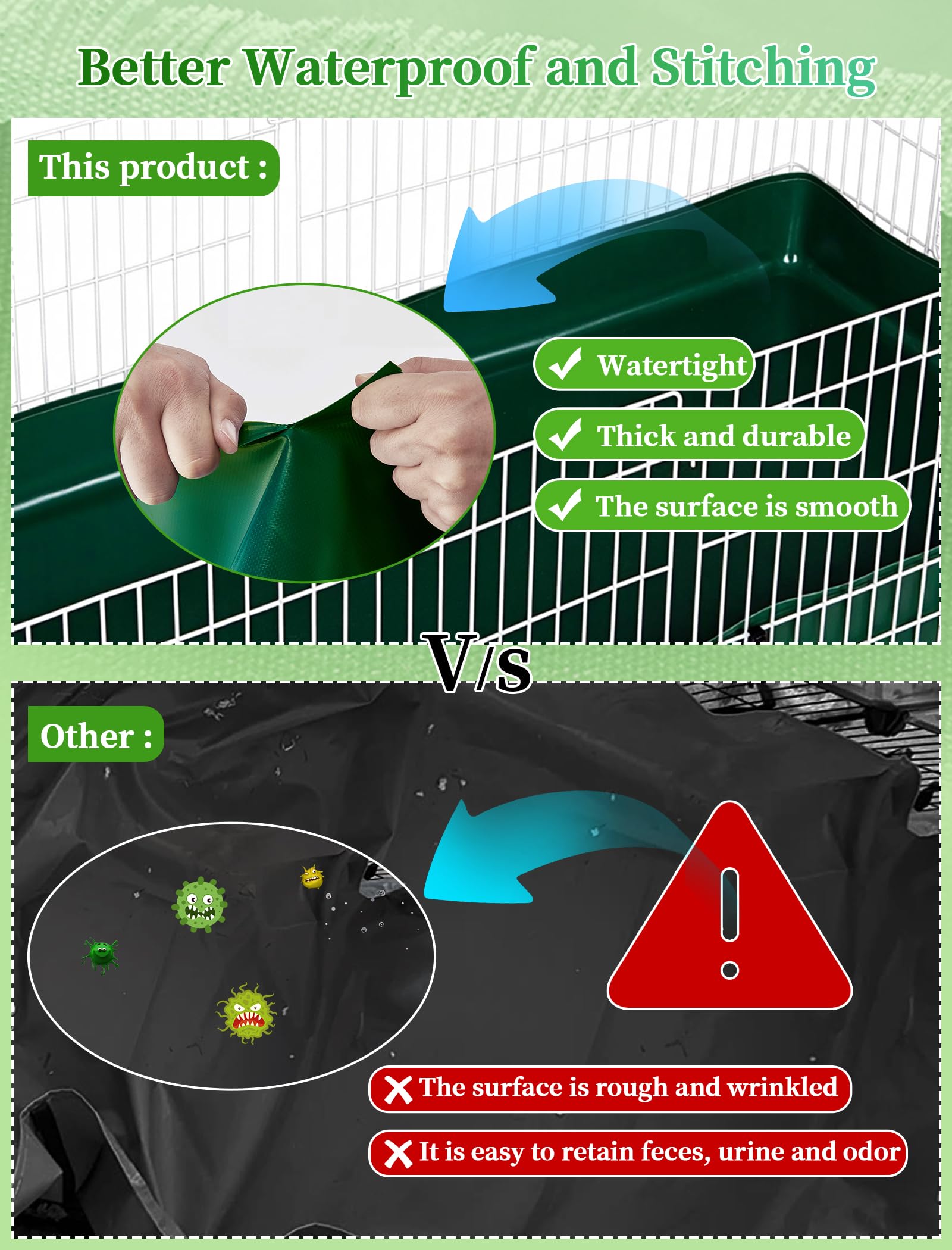GINIDEAR Guinea Pig Cage Liner & Litter Box, 24"x13", Green, Model 2060 for Small Animals