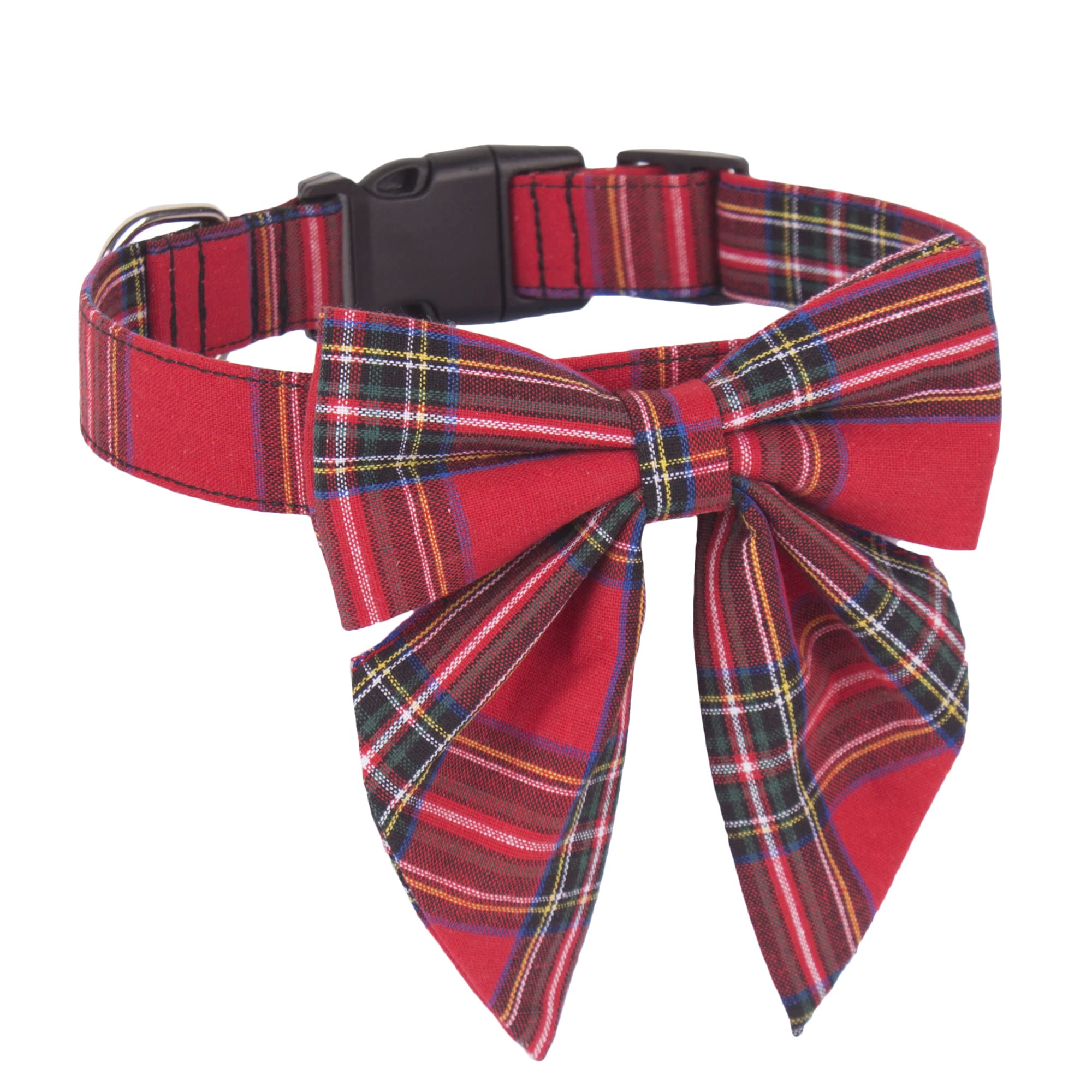 Adoggygo Christmas Dog Collar With Bow, Adjustable Cotton Red Plaid Bowtie Dog Christmas Collars For Small Medium Large Dogs Pets (Medium, Xmas)