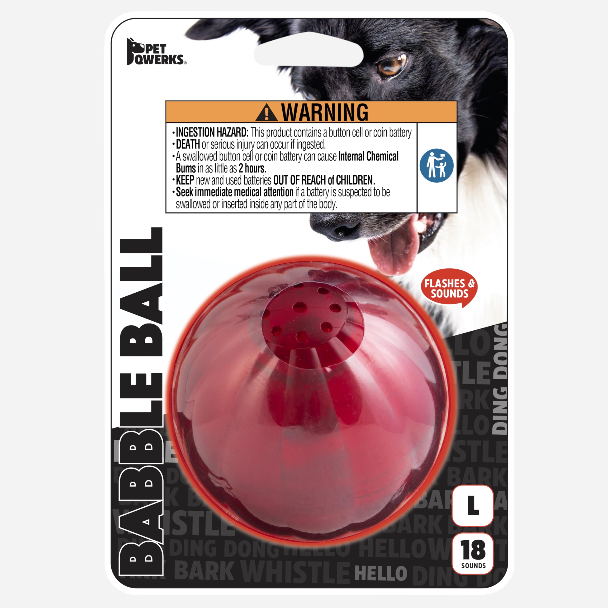 Pet Qwerks Blinky Babble Ball - Flashing Interactive Dog Toy - Large