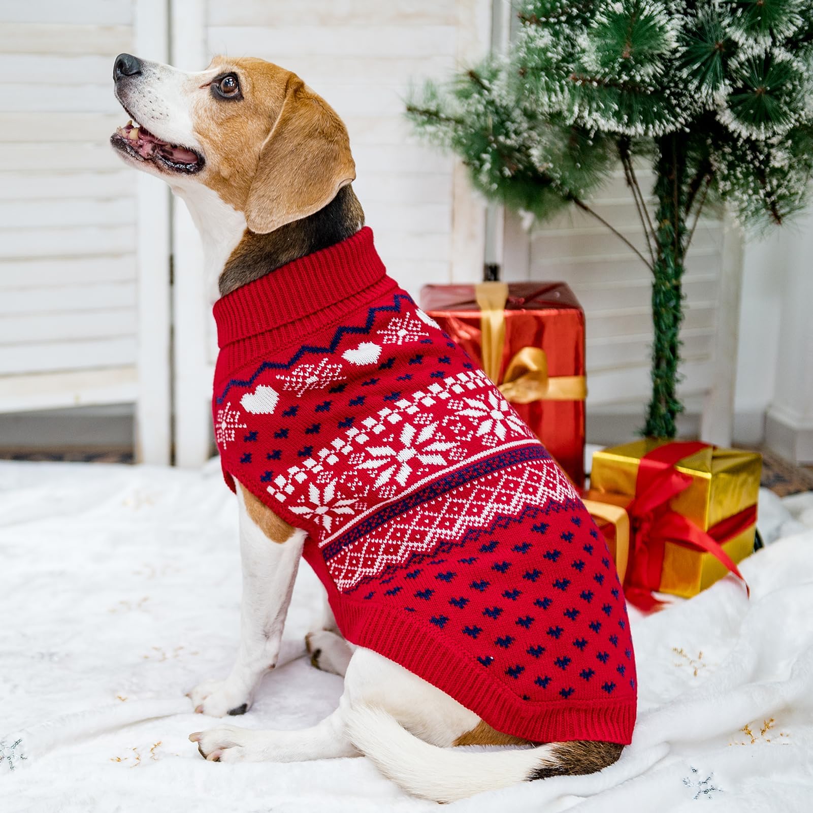Scenereal Dog Sweaters For Small Medium Large Dogs, Warm Dog Christmas Sweater, Turtleneck Pullover For Xmas Winter Holiday, Sno