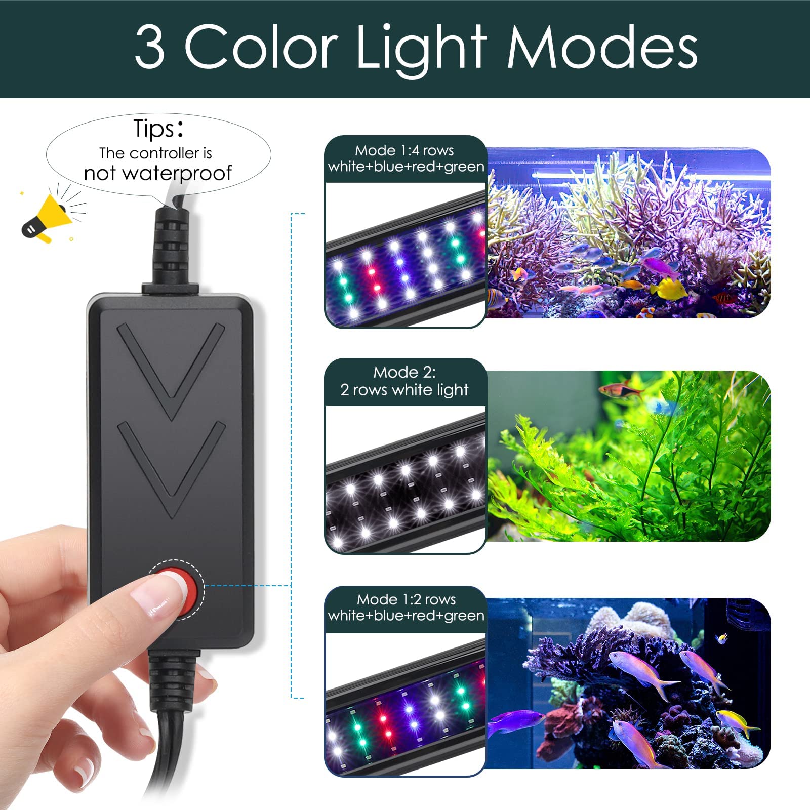 AQQA Aquarium Light,Full Spectrum LED Fish Tank Lights,12 -54  Adjustable Multi-Color White Blue Red Green LEDs with Extendable