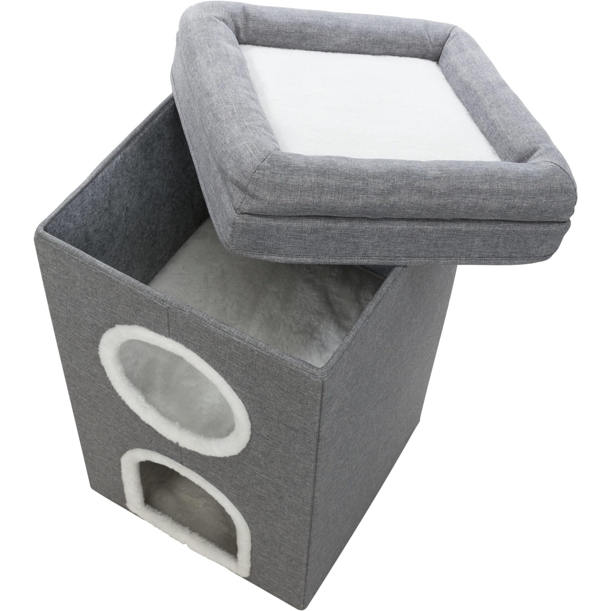 Trixie Saul Cat Condo | 2-Story Condo Tower | Scratching Surface | Foldable For Easy Storage | Gray
