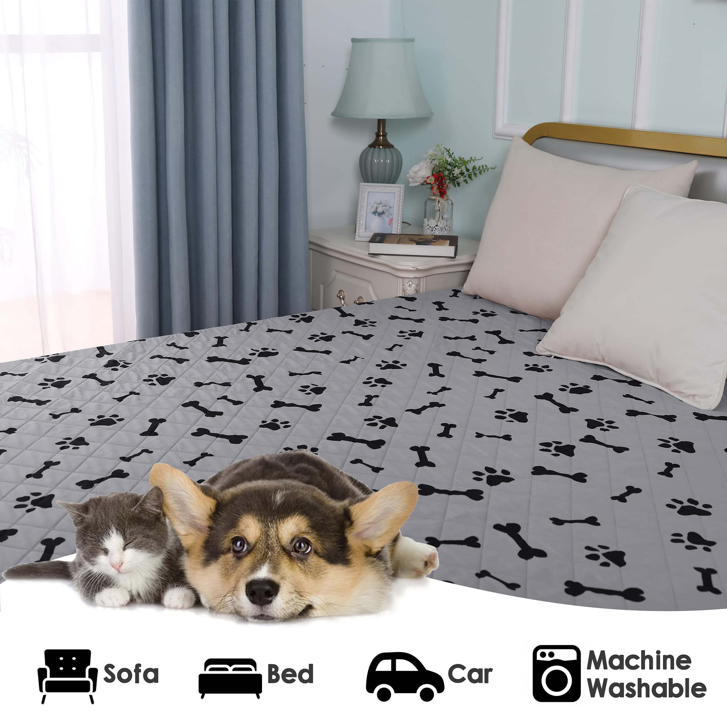 Nanbowang Waterproof Blankets Dog Bed Covers For Larges Dogs, Water Absorb Training Pads (6882 Gray)