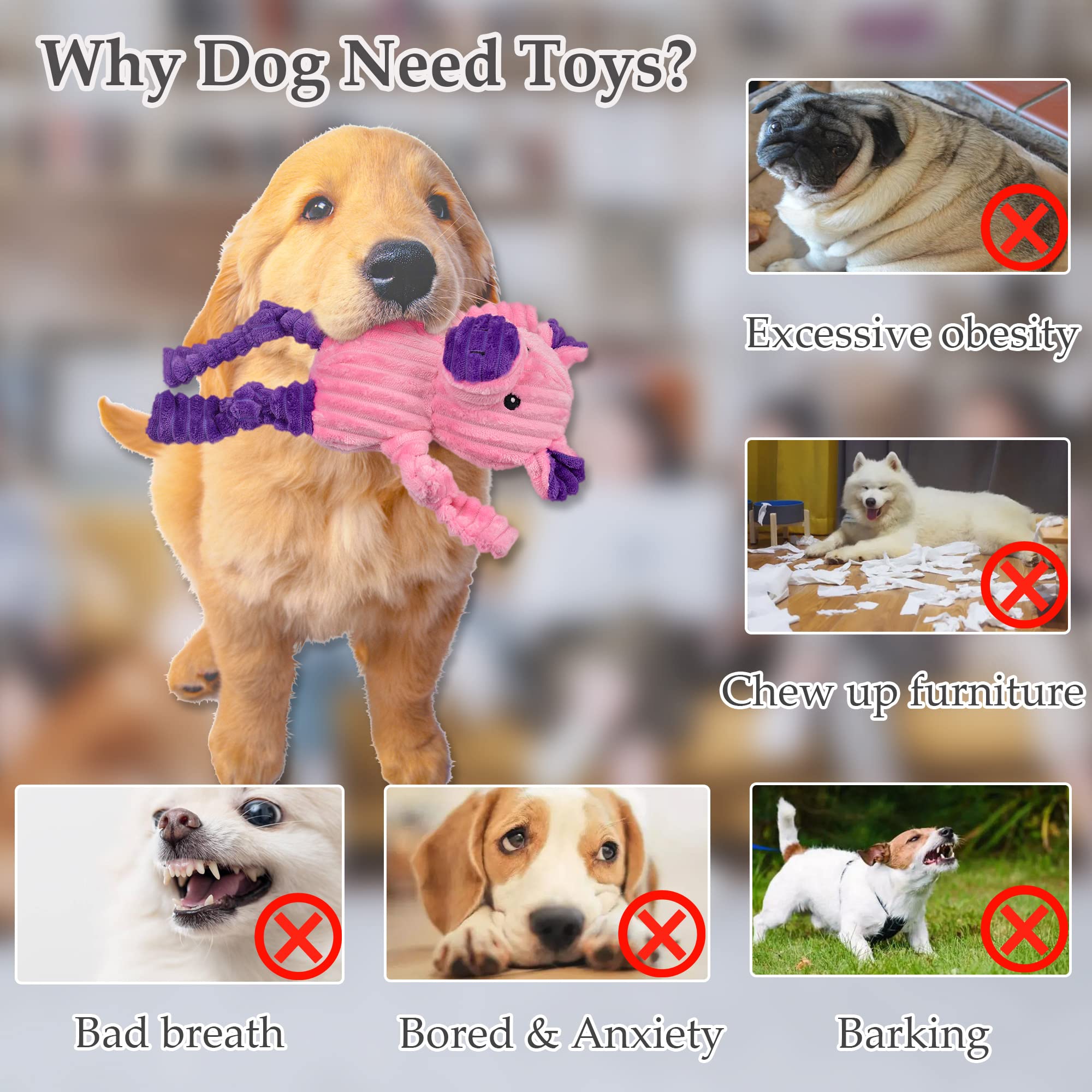 LECHONG 5 Pack Tough Dog Toys - Plush Squeaky Assortment for Small Medium Large Dogs - Multi Color Fabric Blend