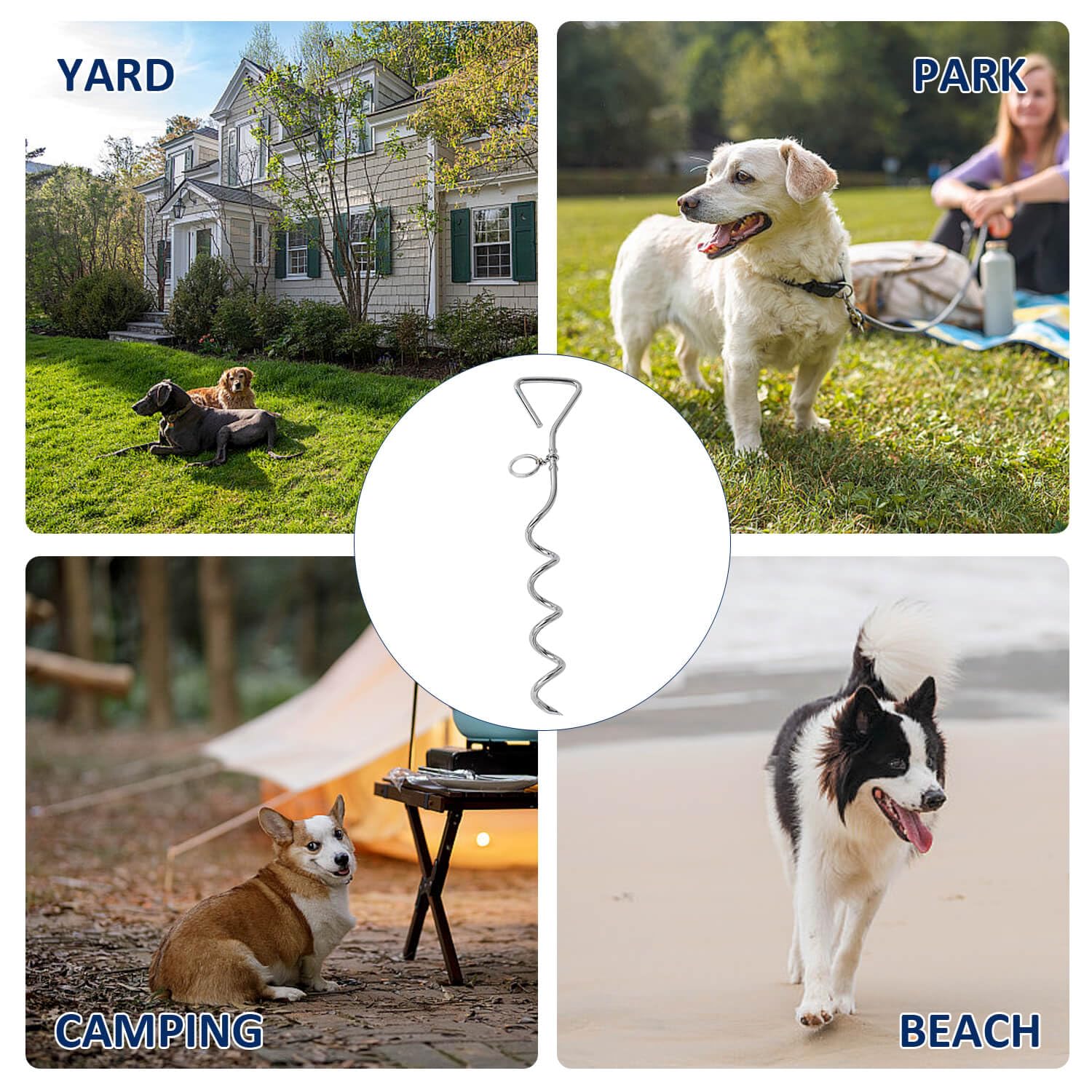 Wepet Dog Tie-Out Stake, Durable Silver Spiral Anchorstake, Secure Outdoor Tethering For All Cable Leash Chain, Camping Yard, Rust-Resistant, Easy Installation, Medium, 16 Inch