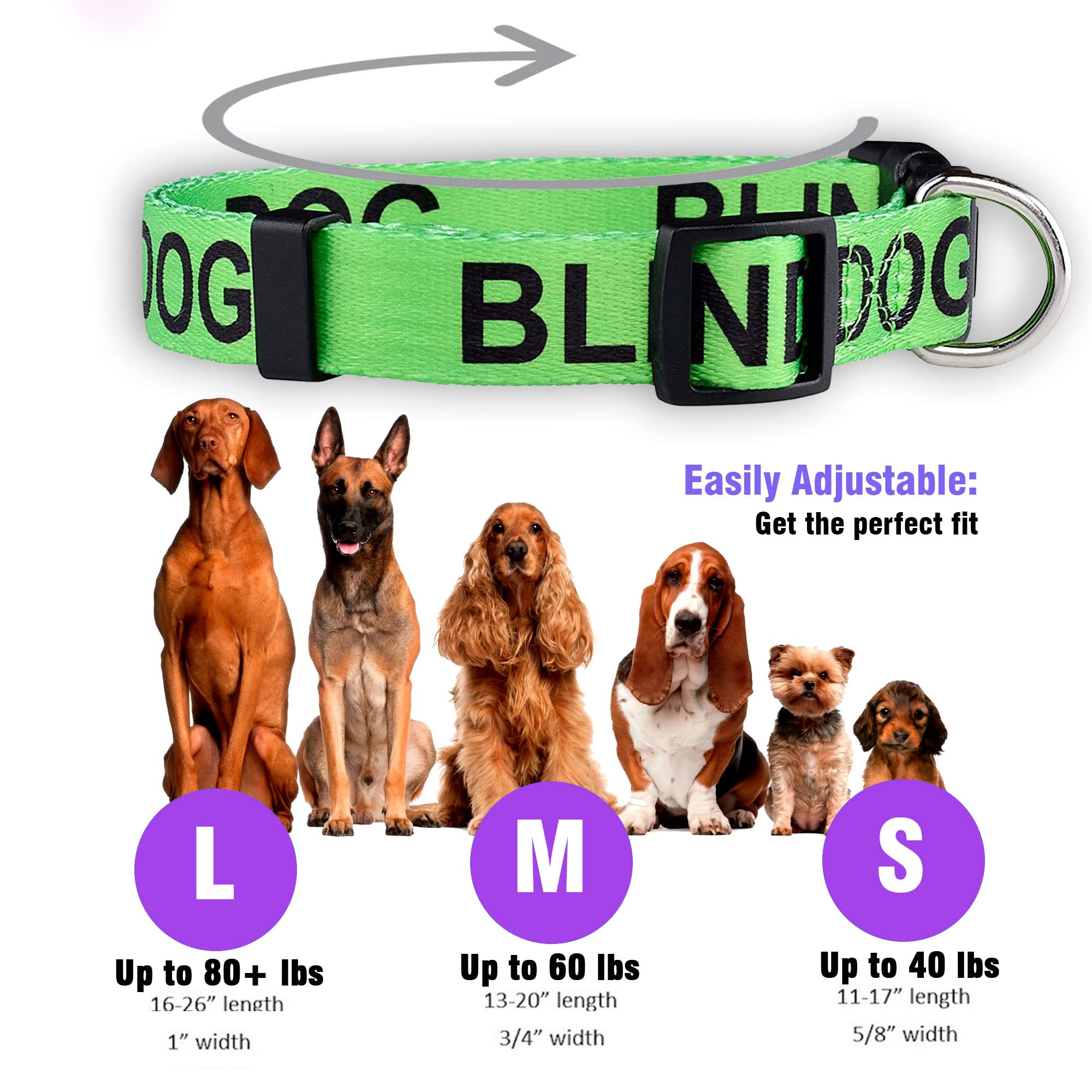 Native Pup Blind Dog Collar- Limited Sight Alert - Eye Catching Vibrant Green Color - Durable Nylon (Medium)
