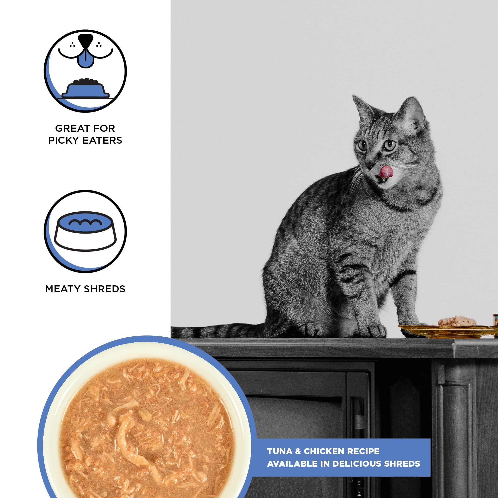 BIXBI Rawbble Shredded Tuna & Chicken Recipe Cans - Grain Free, Protein Rich Wet Cat Food - (2.75 Ounce Cans, Case of 24)