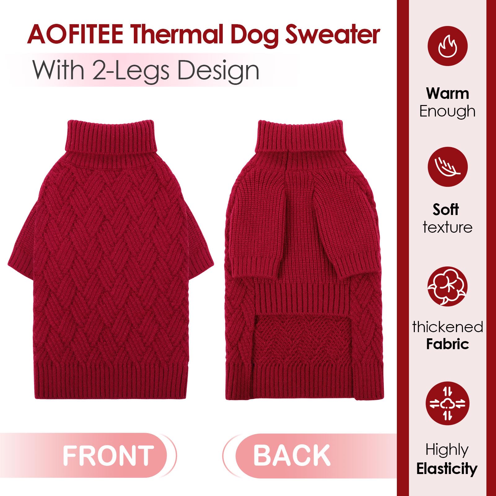 AOFITEE Dog Sweater, Dog Sweaters for Medium Dogs, Warm Dog Christmas Sweater, Winter Medium Dog Sweaters Female Male, Classic T