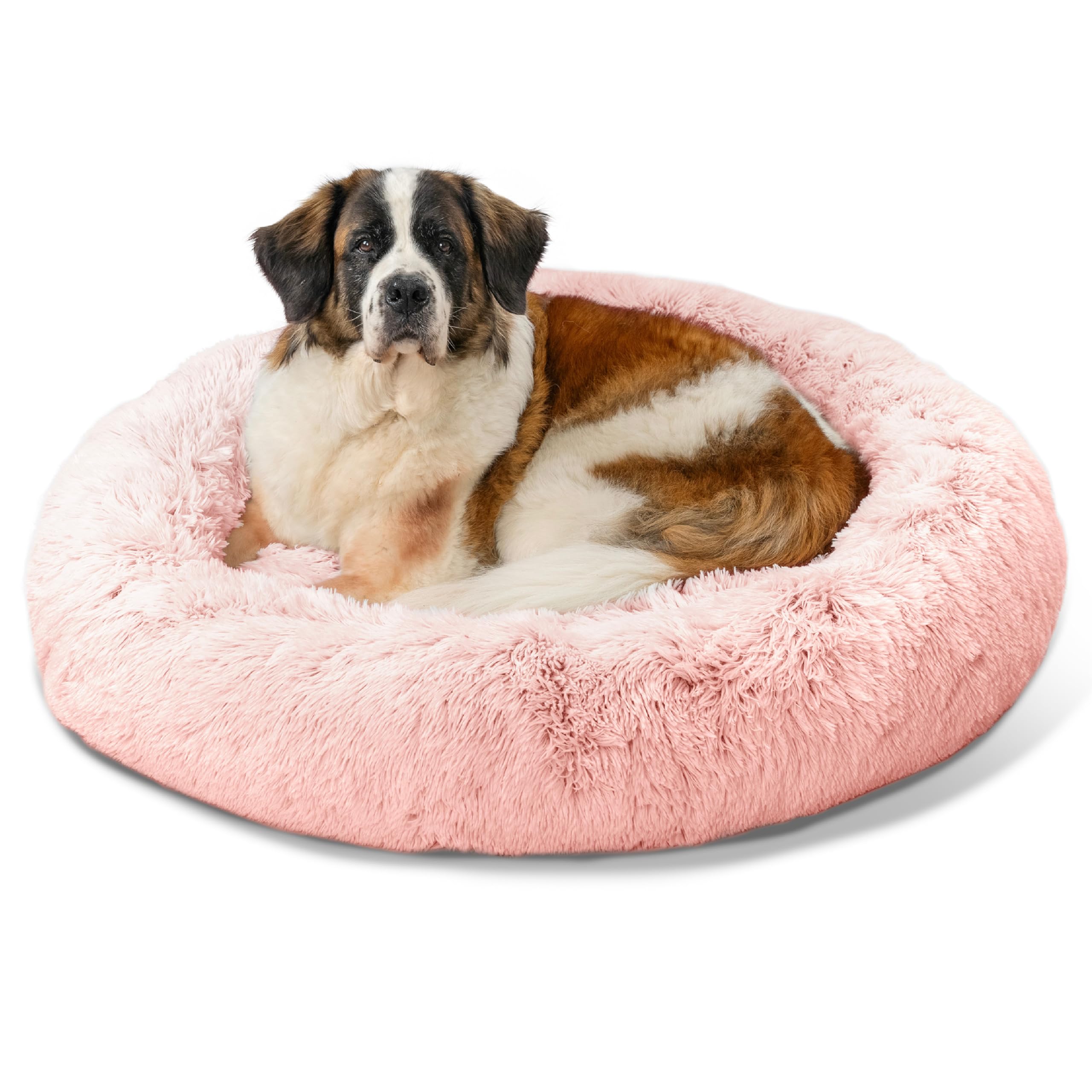 Best Friends By Sheri The Original Calming Donut Dog And Cat Bed In Shag Fur, Candy Pink, Extra Large, 45X45