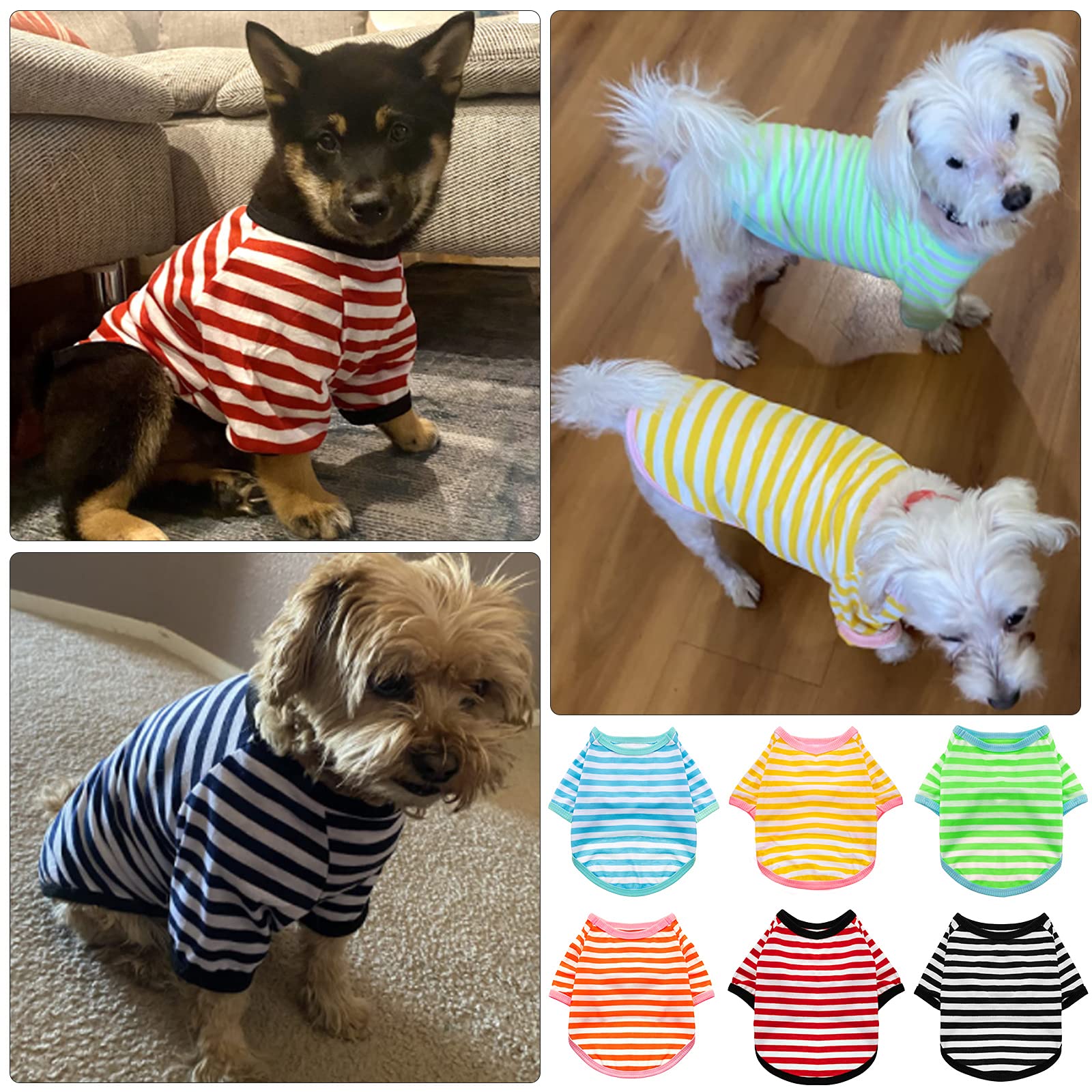 Geyoga 6 Pieces Dog Striped T-Shirt Dog Shirt Breathable Pet Apparel Colorful Puppy Sweatshirt Dog Clothes For Small To Medium Dogs Puppy (Xl)