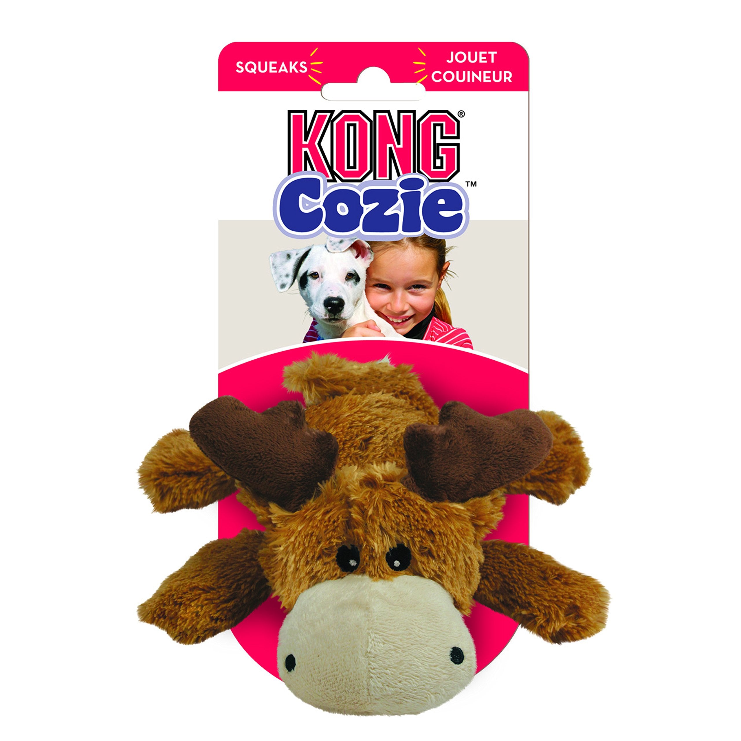 Kong Cozie Marvin Moose - Cute Dog Plush Toy For Indoor Play - Soft Chew Toy & Snuggle Buddy - With Squeaker, Durable Design & Minimal Stuffing - For Small/Medium Dogs