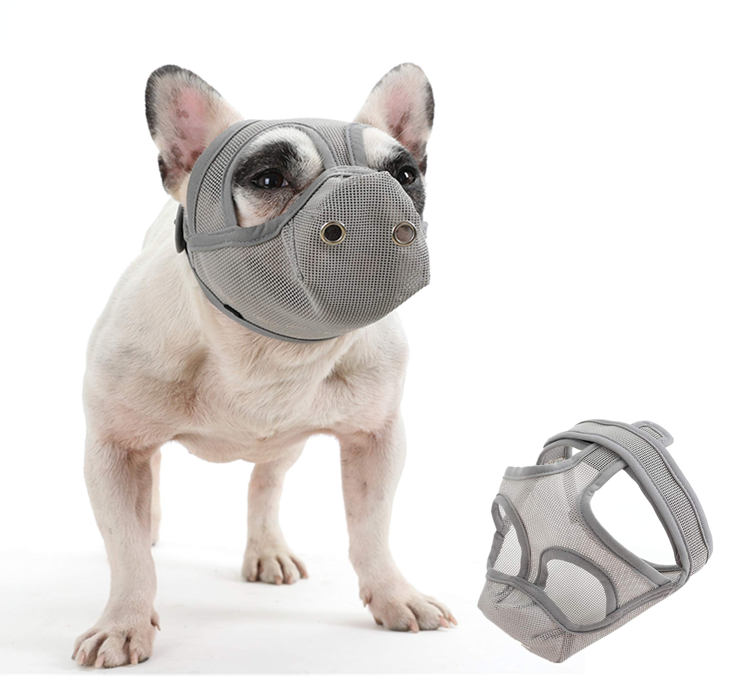 Cilkus Short Snout Dog Muzzles - Bulldog Muzzle Adjustable Breathable Mesh Dog Muzzle Can Stick Out Tongue And Drink Water Anti-Biting And Training Dog (M (16.5' -17.3'), Grey)