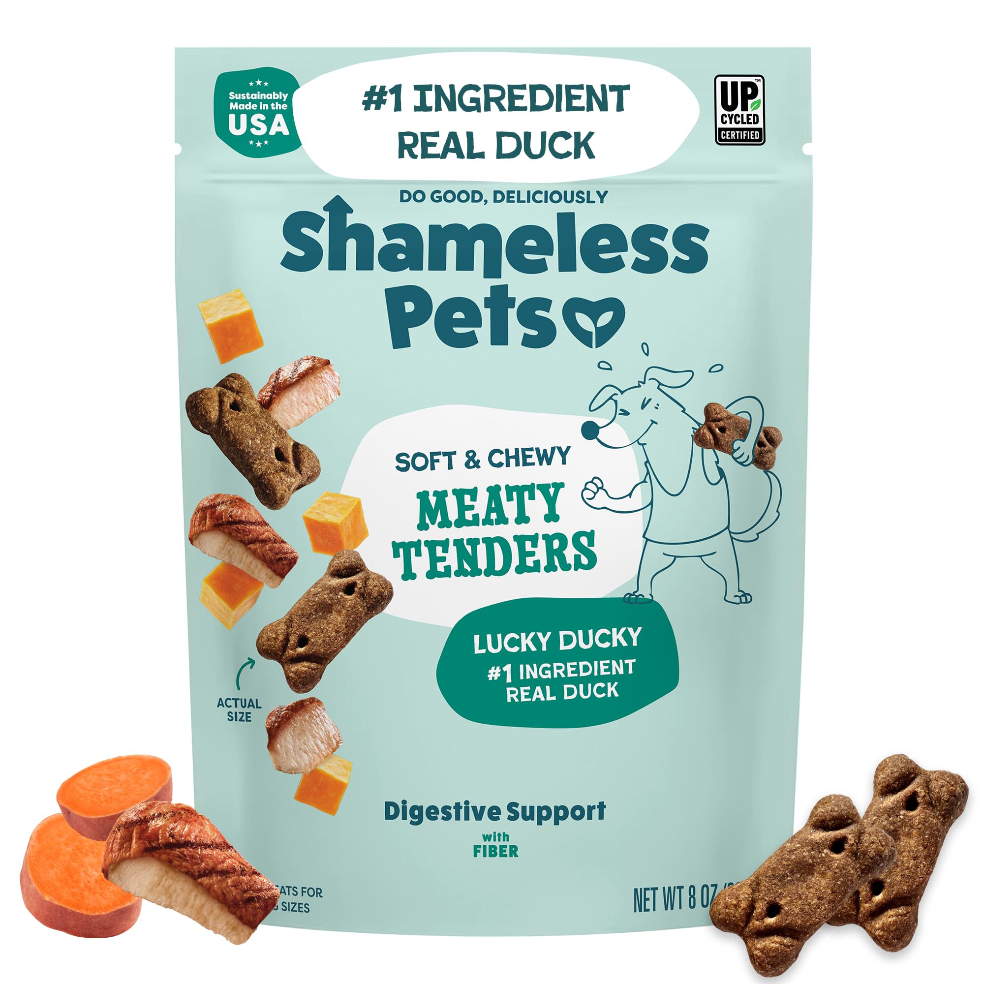 Shameless Pets Soft & Chewy Dog Treats, Lucky Ducky Meaty Tenders, 8oz - Real Duck is 1st Ingredient - Grain Free, No Corn or So