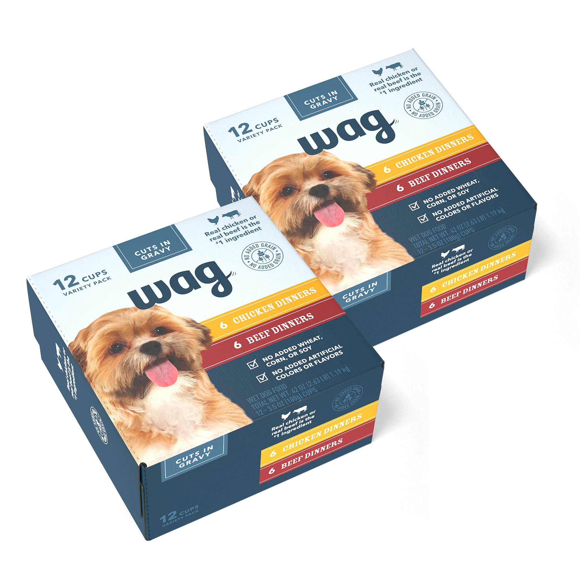 Amazon Brand - Wag Wet Dog Food Cups, Chicken & Beef in Gravy Variety Pack, 3.5oz, 24 Pack