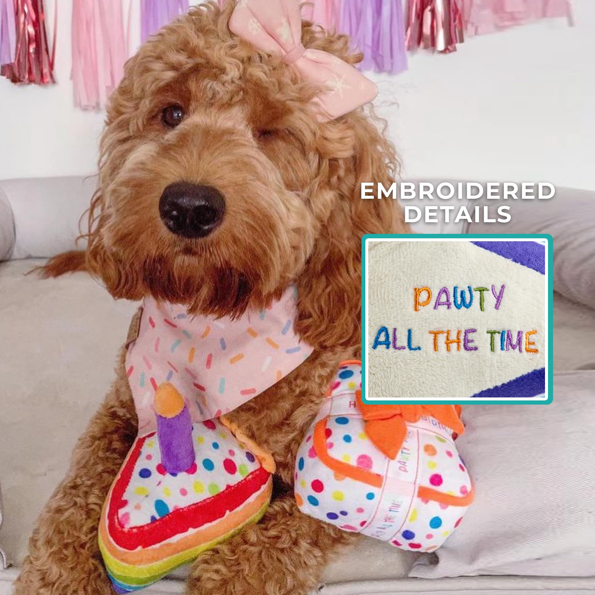 Haute Diggity Dog Birthday Cake Slice, Plush Designer Dog Toys With Interactive Squeaker, Stimulating Pet Enrichment, Machine-Wa