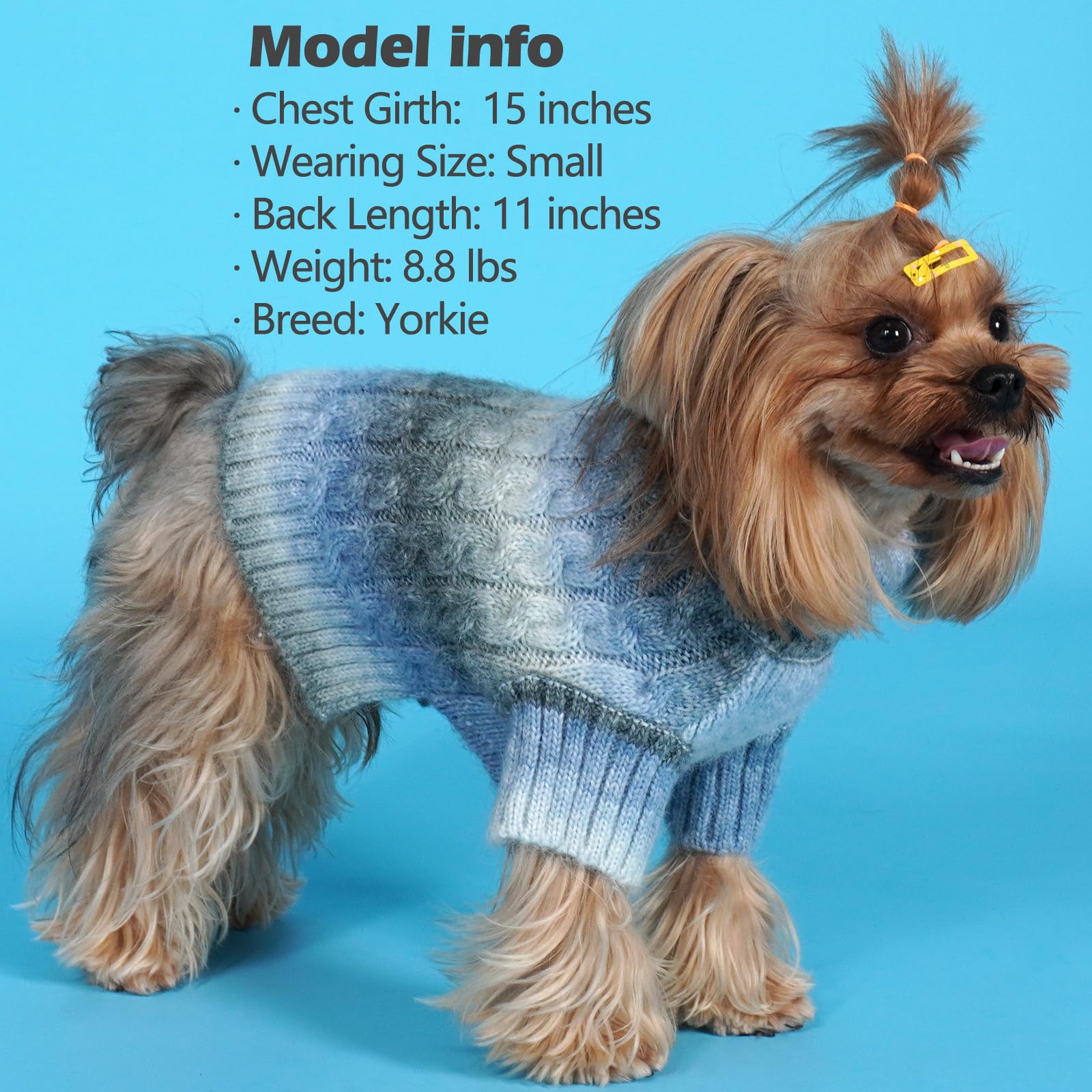 Kyeese Dog Sweater Cable Knit Thick Dog Knitwear Turtleneck Warm With Sleeves Fuzzy Dogs Clothes Gradient Color, Blue, Large