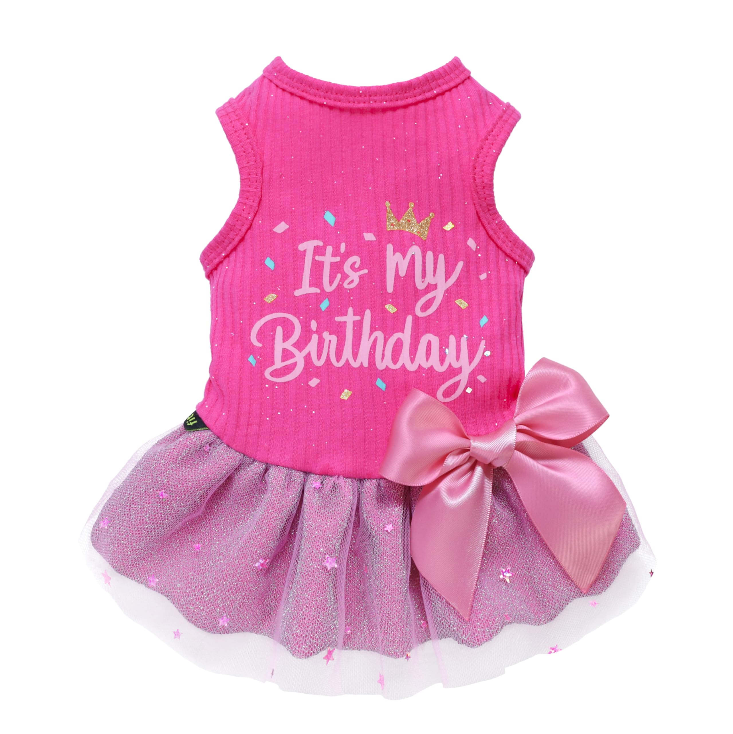Fitwarm It'S My Birthday Dress With Bowknot For Small Dogs, Funny Clothes For Female Pets, Pink, Xs