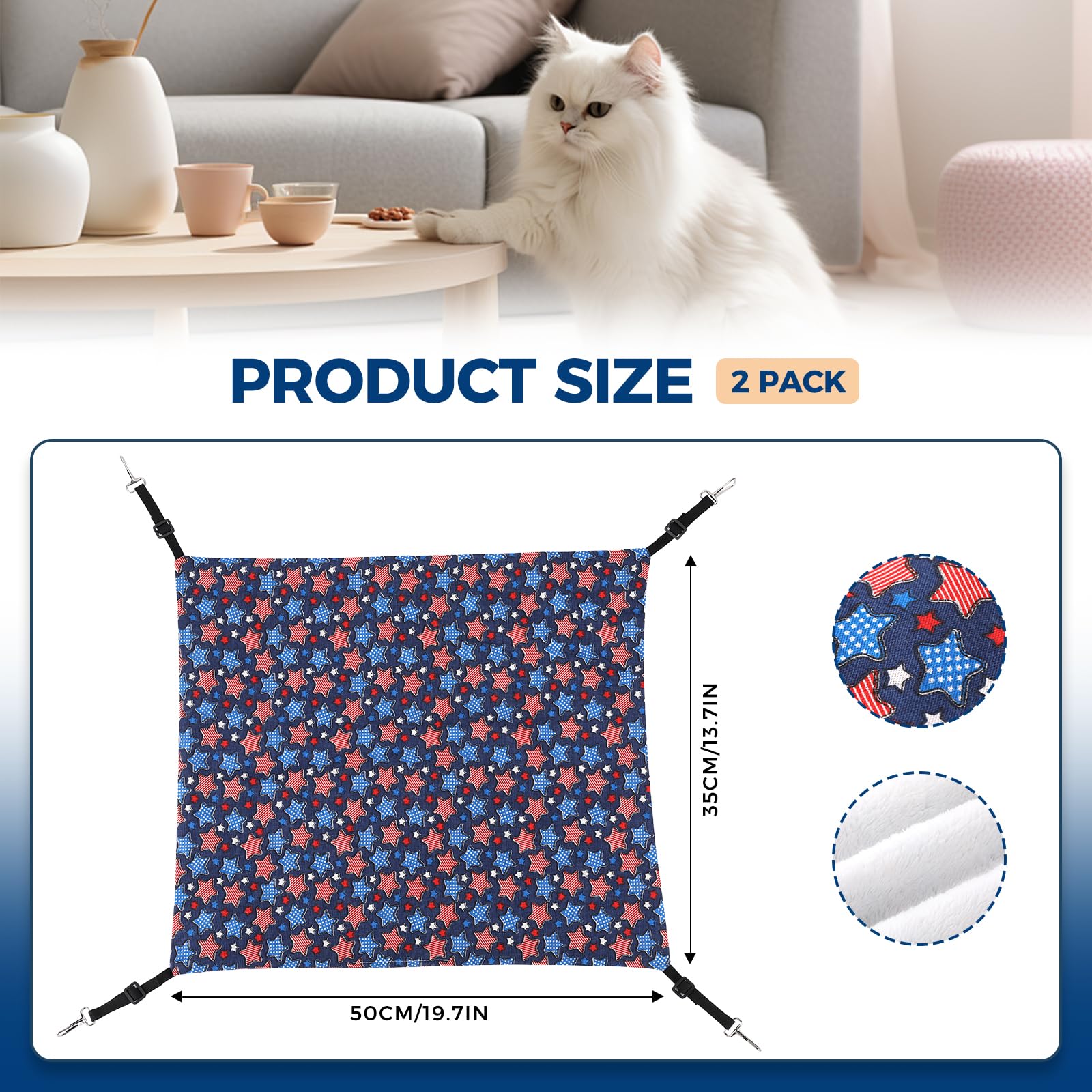 Cat Hammock For Cage Hanging Reversible 2Pack,Pet Hammock Bed Adjustable,Soft Sleeping Hammock For Cats,Ferret,Puppy,Rabbits,Sma