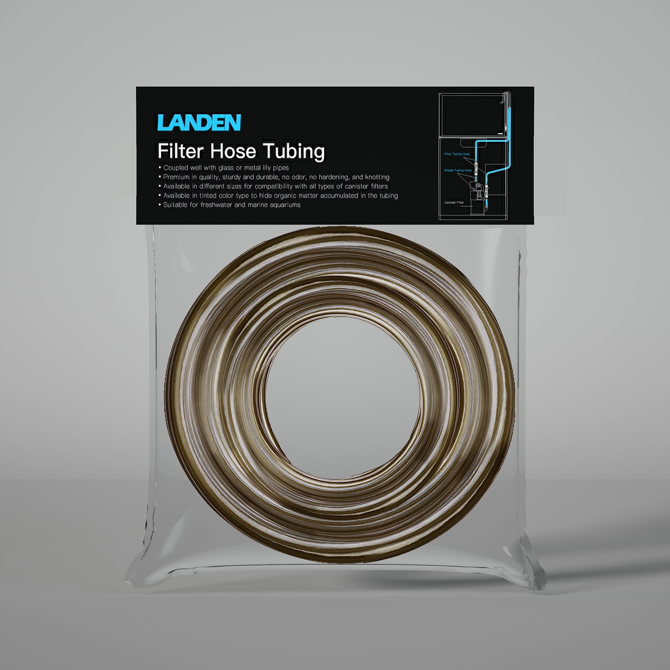 Landen Filter Hose Tubing For Aquarium Filter System, Connecting Canister Filter And Lily Pipe, Pvc, Tinted Hose, 12/16Mm 11.5Ft