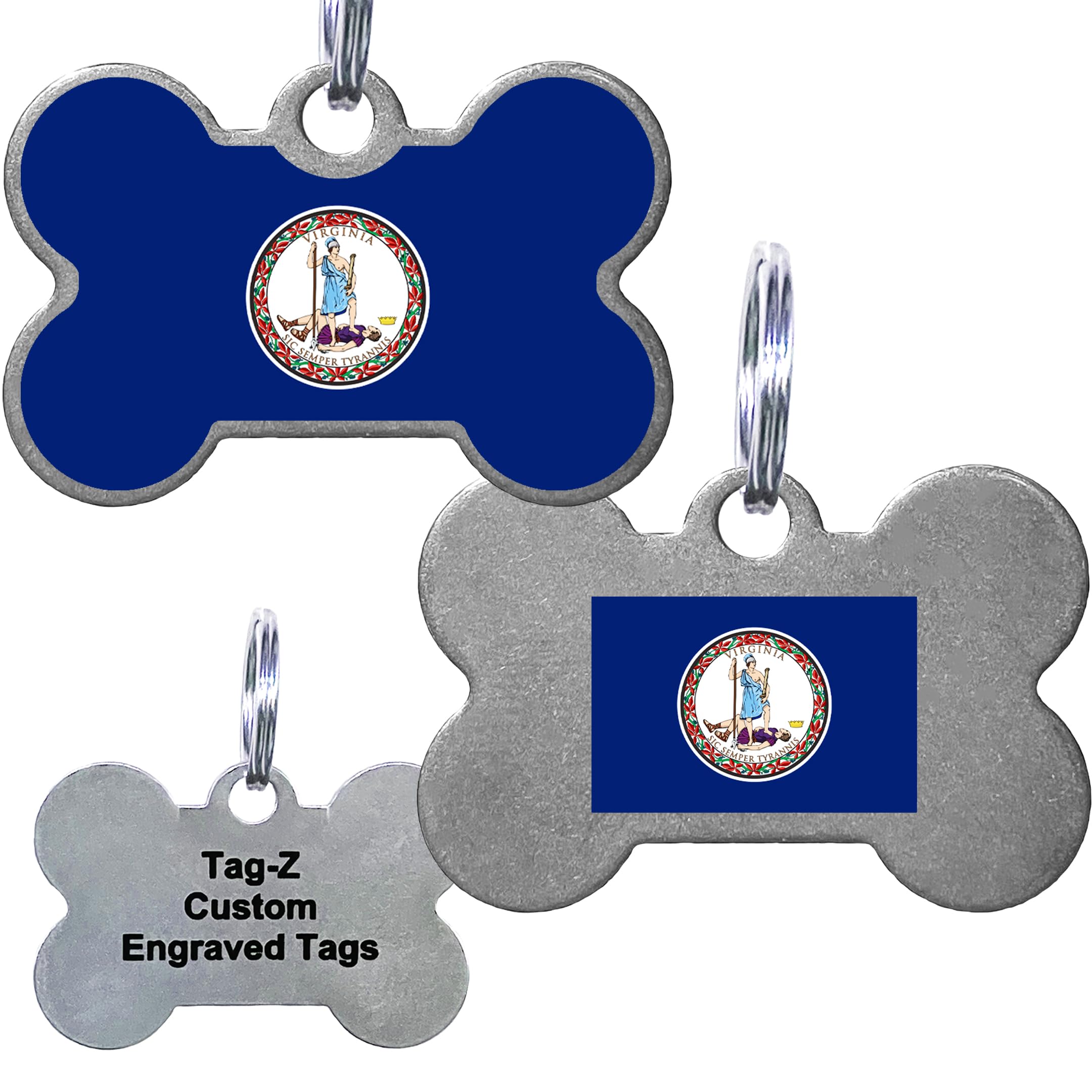 Virginia Flag Pet Id Tags, Custom Printed And Laser Engraved Bone