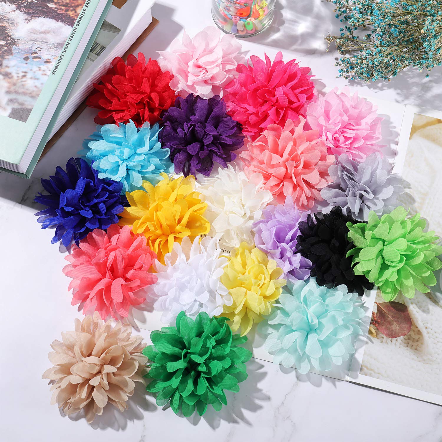 Willbond 10 Cm/ 4 Inch 20 Pcs Pet Flower Collar Bow Dog Collar Dog Flower Accessory Multi Color Soft Chiffon Bow Tie Charms For