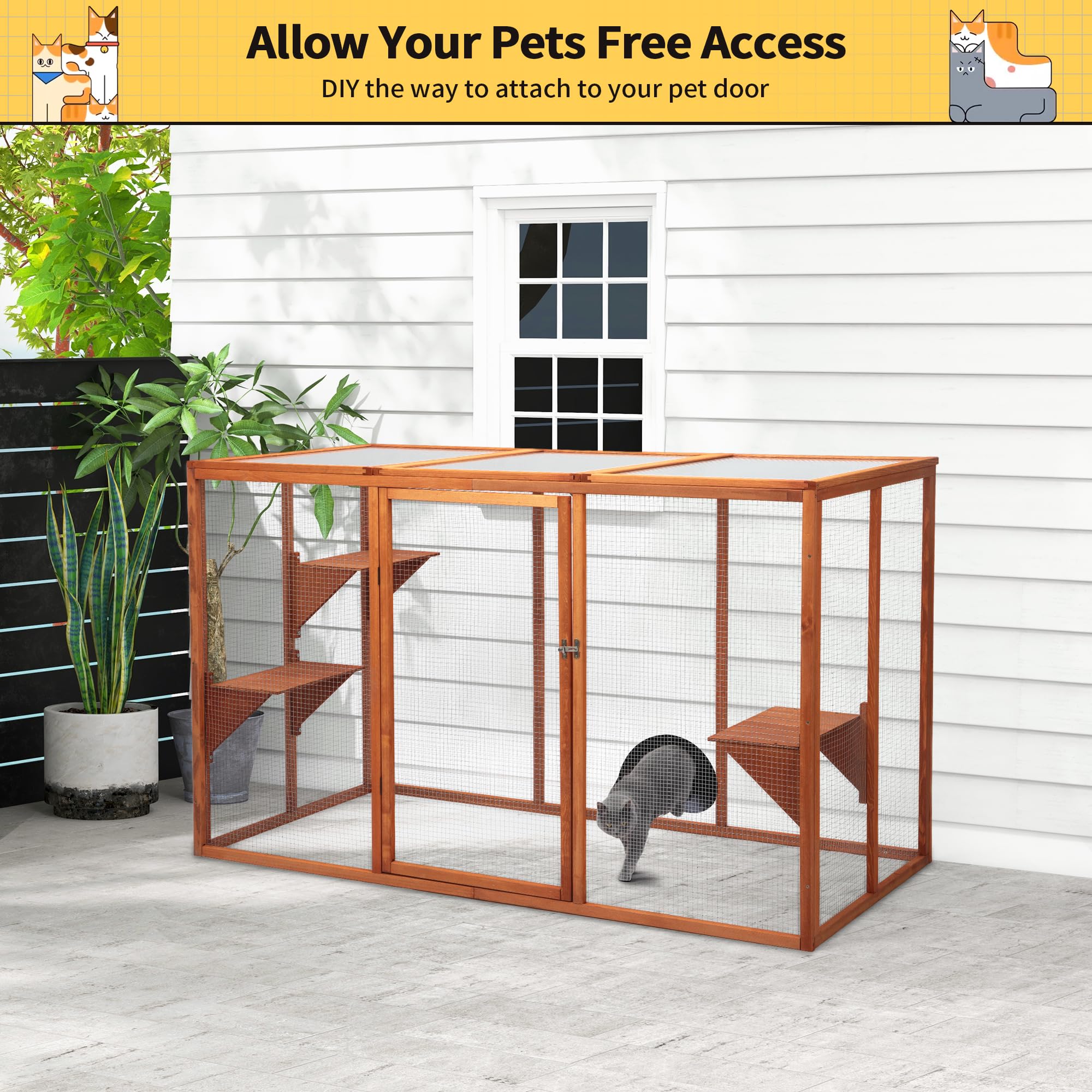 Nyeekoy Catio Outdoor Cat Enclosure, Heavy Duty Clearance Catio For Patio, Outside Cat House Weatherproof For Multi Homes,71'' C