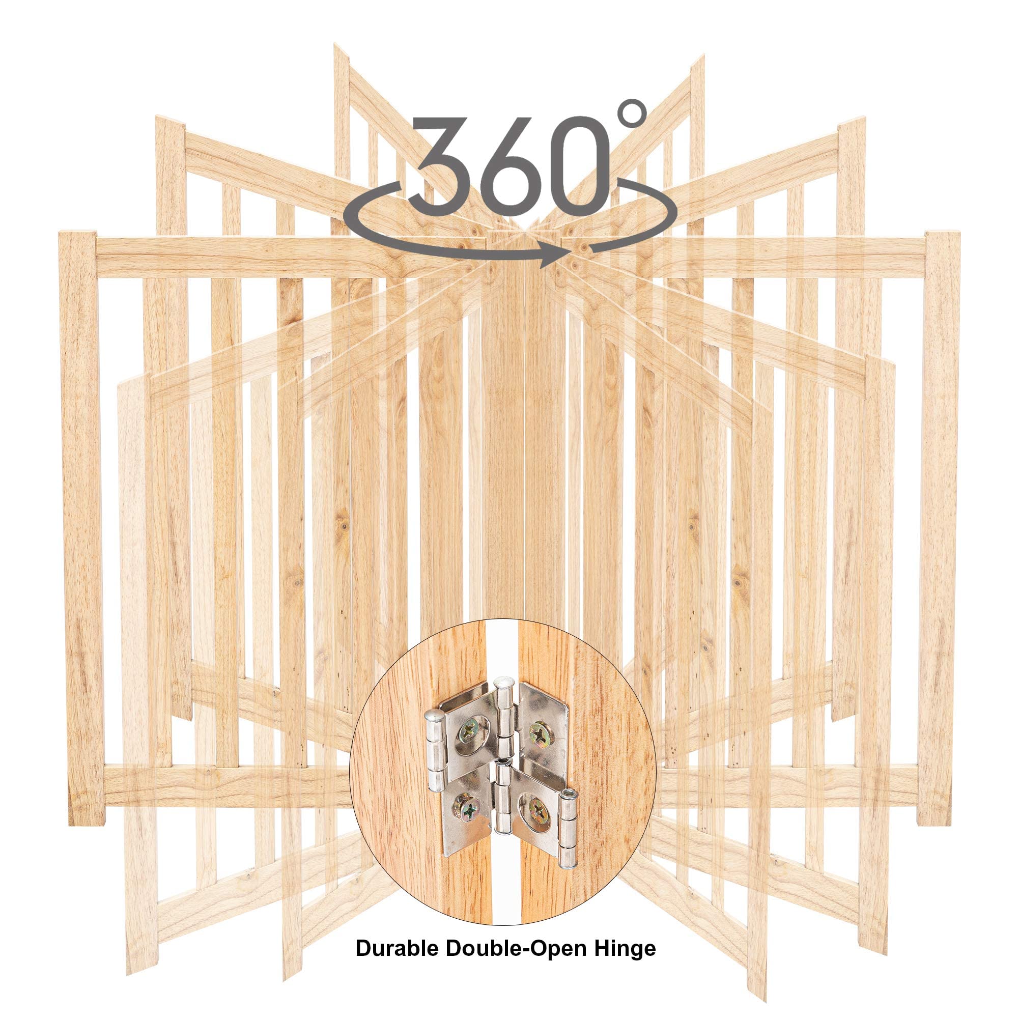 Lzrs Solid Hardwood Freestanding Pet Gate,Wooden Dog Gates For Doorways,Nature Wood Dog Gates For The House,Dog Gate For Stairs,Freestanding Indoor Gate Safety Fence,Natural,24' Height-4 Panels